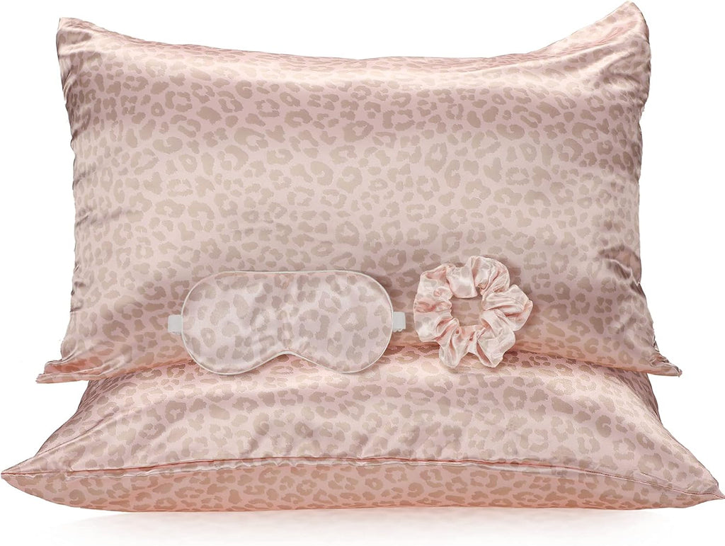 2 Pack Satin Pillowcase with Latent Zipper, Adjustable Satin Eye Mask for Sleeping and Satin Volume Scrunchie for Hair and Skin, Standard…
