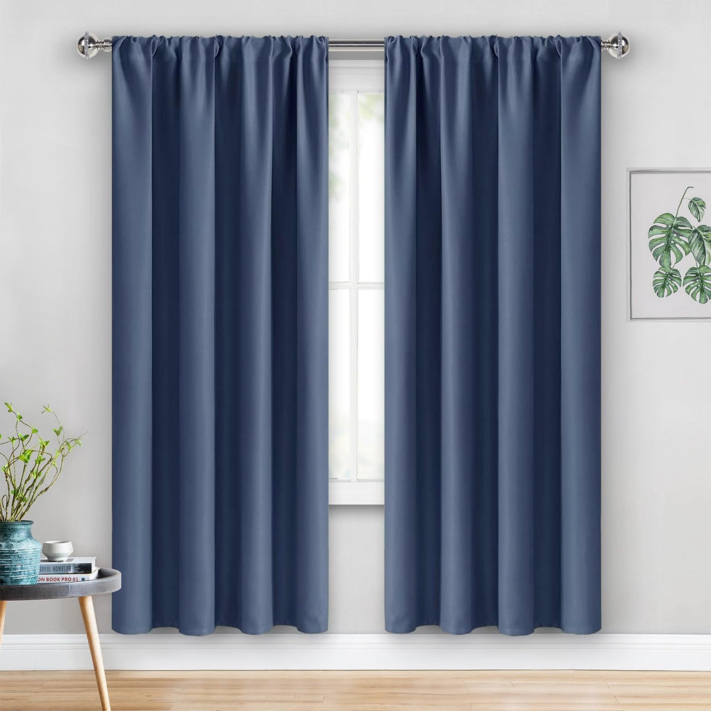 Jiuzhen Blackout Curtains for Bedroom - Thermal Insulated Room Darkening Rod Pocket Curtains for Living Room, Set of 2 Panels with Tiebacks…