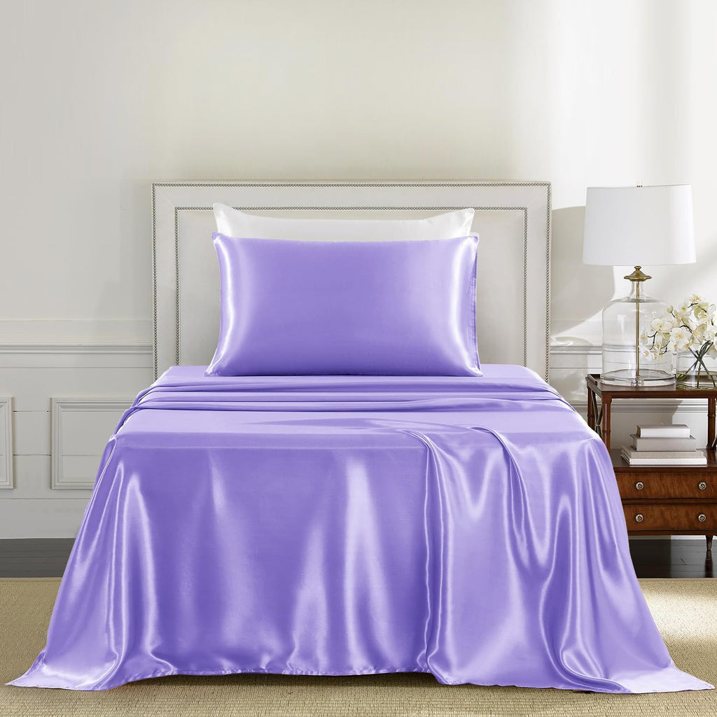 Golal Satin Sheets Twin Size - 3 Pieces Luxury Silky Soft Bed Sheets for Kids, Wrinkle-Free Lavender Satin Silk Sheet Set with 1 Deep Pocke…