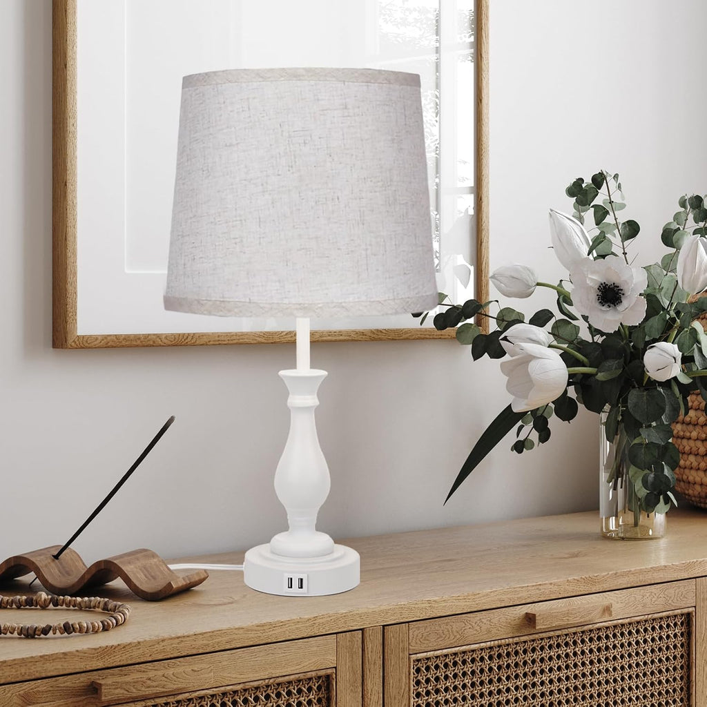 LALISU Farmhouse Table Lamp Touch Control 3-Way Dimmable Table Lamp, Modern Nightstand Lamp with 2 USB Port Bedside Desk Lamp with Fabric…