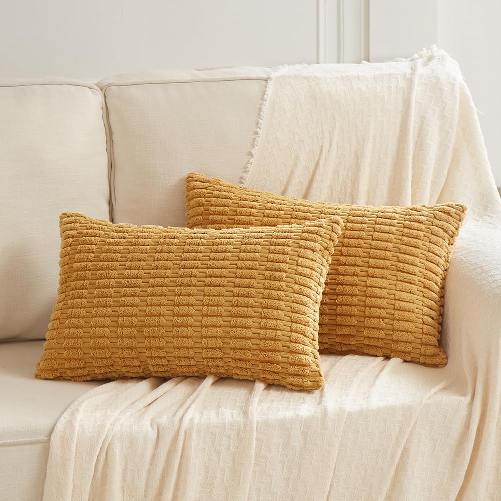 Fancy Homi Decorative Throw Pillow Covers for Bed Couch Bedroom Bench, Soft Lumbar Corduroy Solid Pillow Case, Rustic Farmhouse Boho Room…