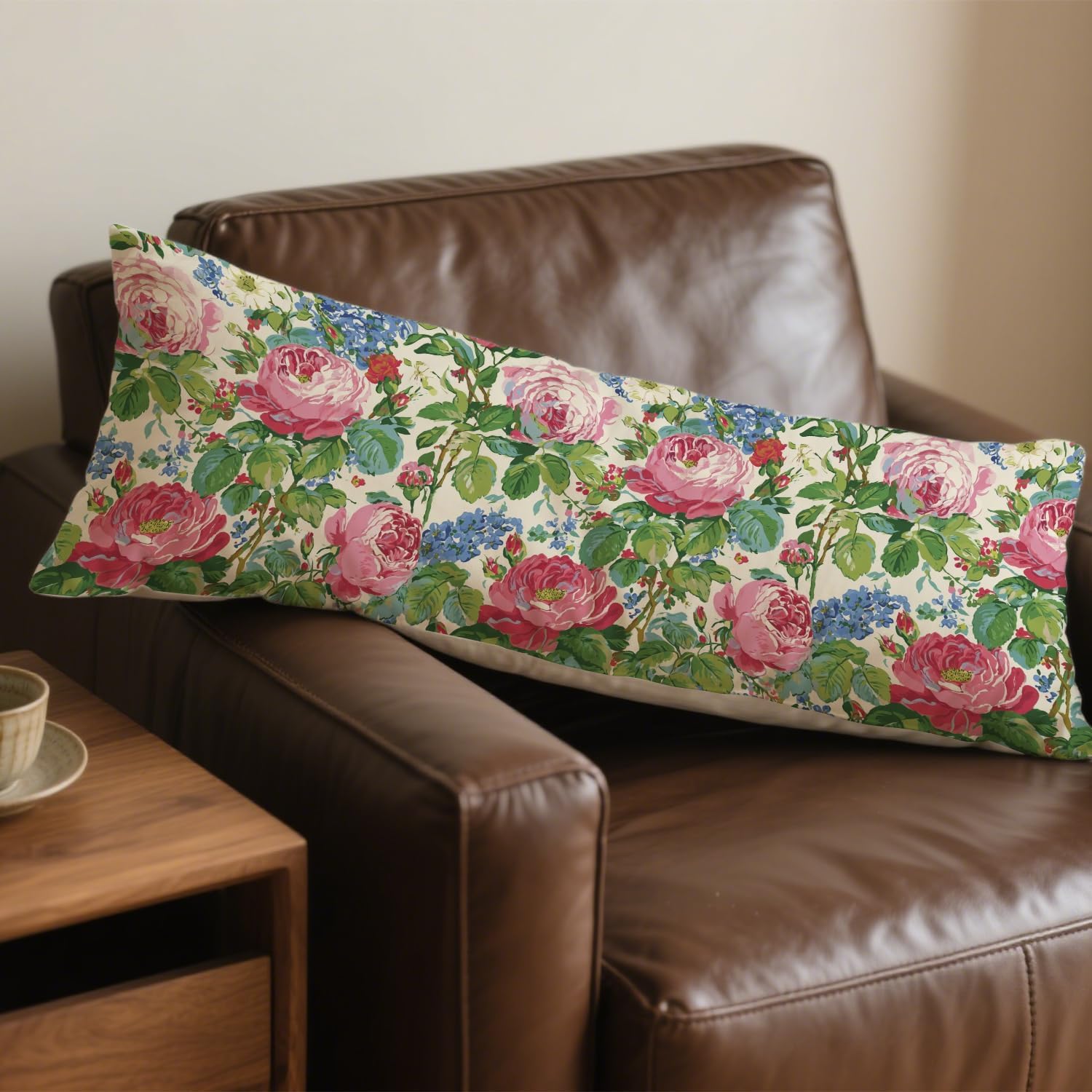 Vintage Rose Floral 20x54 Body Pillow Cover, French Country Blooming Garden Rose Flower Decorative Long Body Pillow Cases for Bed Couch