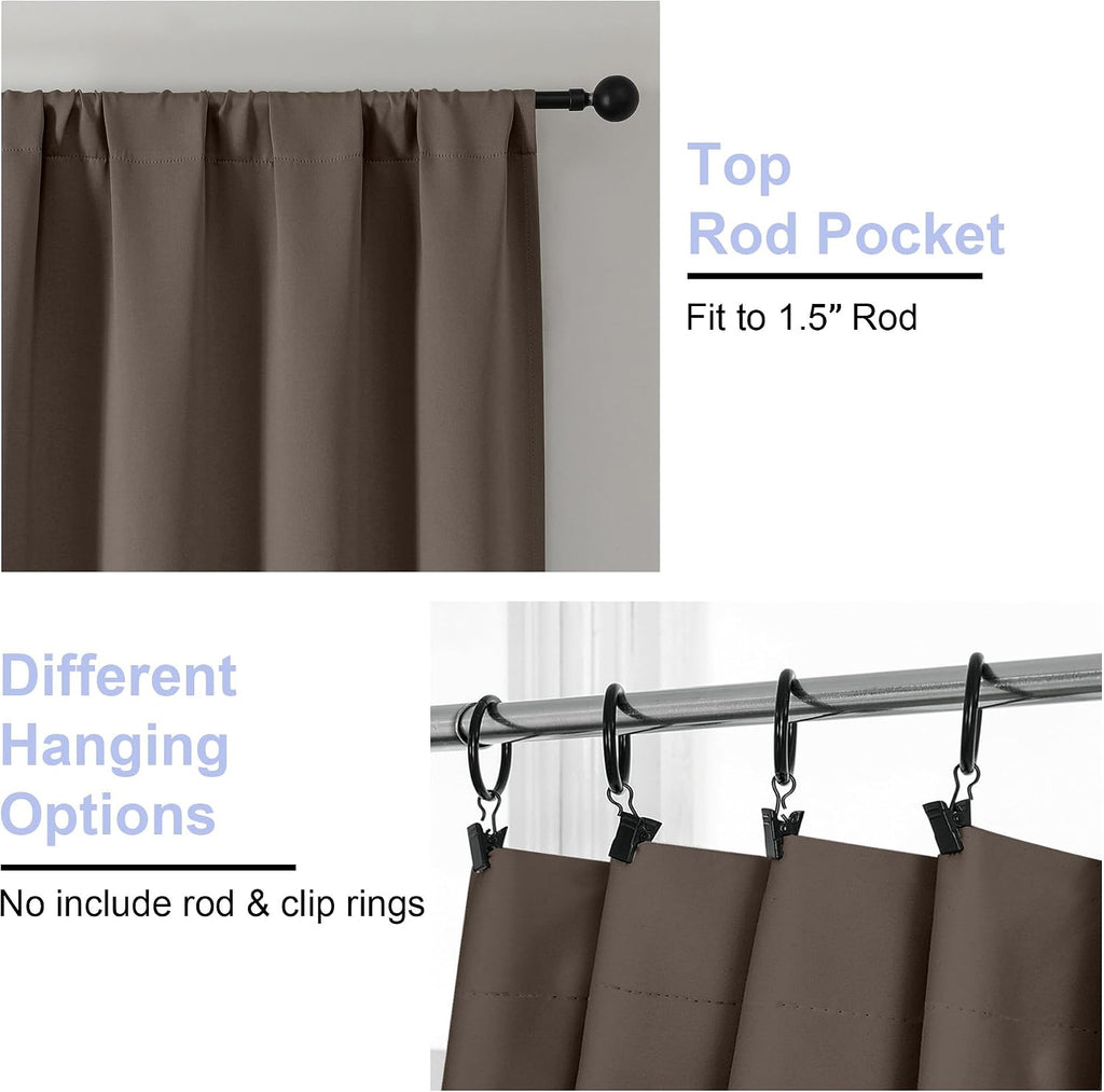 Simplebrand Ava Brown Blackout Curtains for Bedroom 63 Inch Length 2 Panels Set, Solid Thermal Insulated Energy Saving Rod Pocket Window Tr…