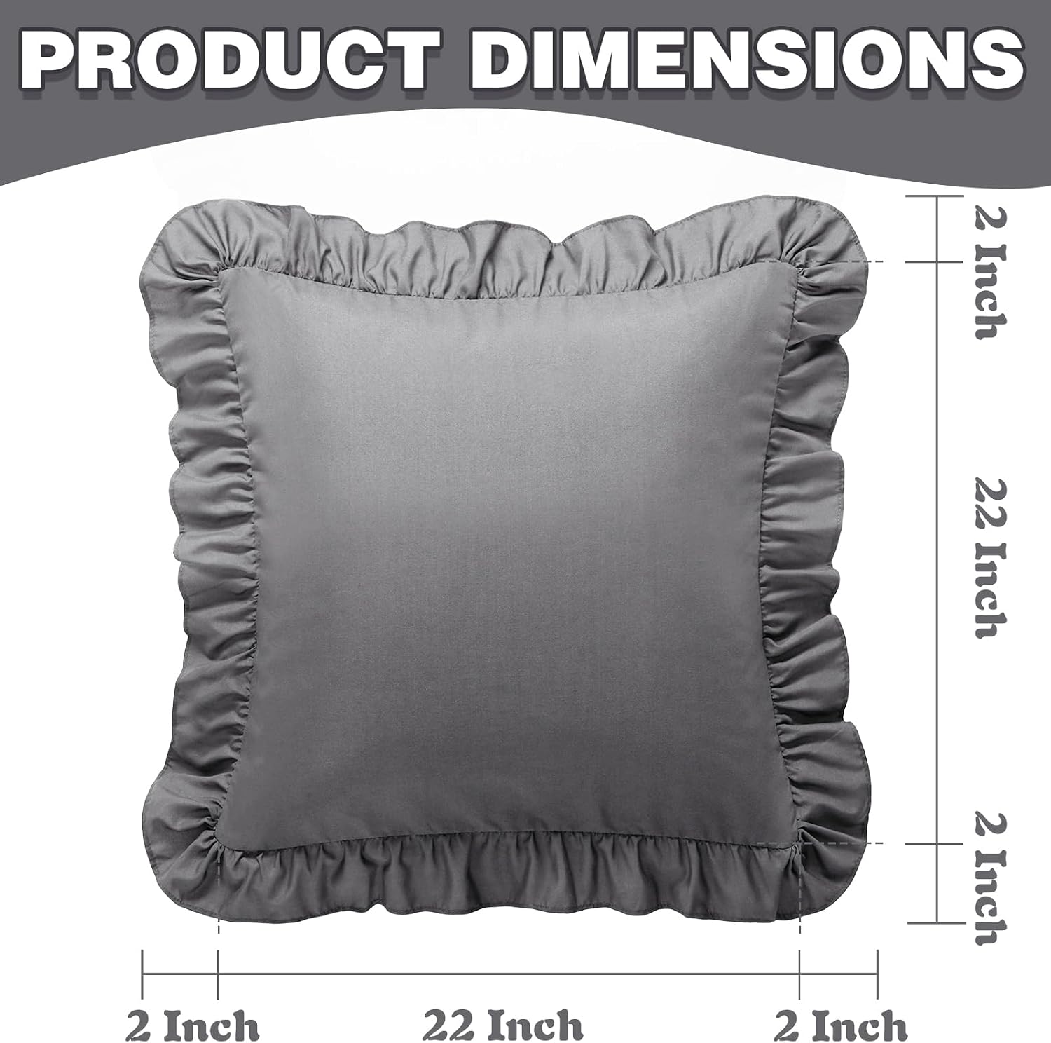 KKJIAF Ruffle Pillow Cases 22x22 Inches, Grey Square Ruffled Pillow Covers Set of 2, Microfiber Wrinkle Resistant Pillow Shams with…