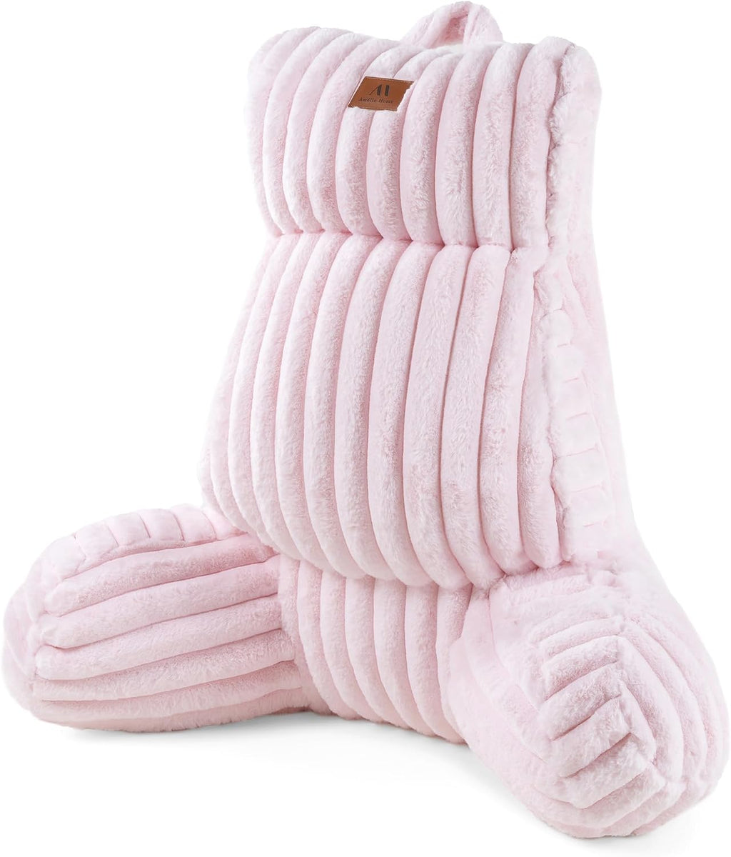 AmélieHome Amélie Home Faux Fur Reading Pillow with Pocket for Sitting in Bed, Adult Backrest Bed Pillow with Washable Cover for Loung…