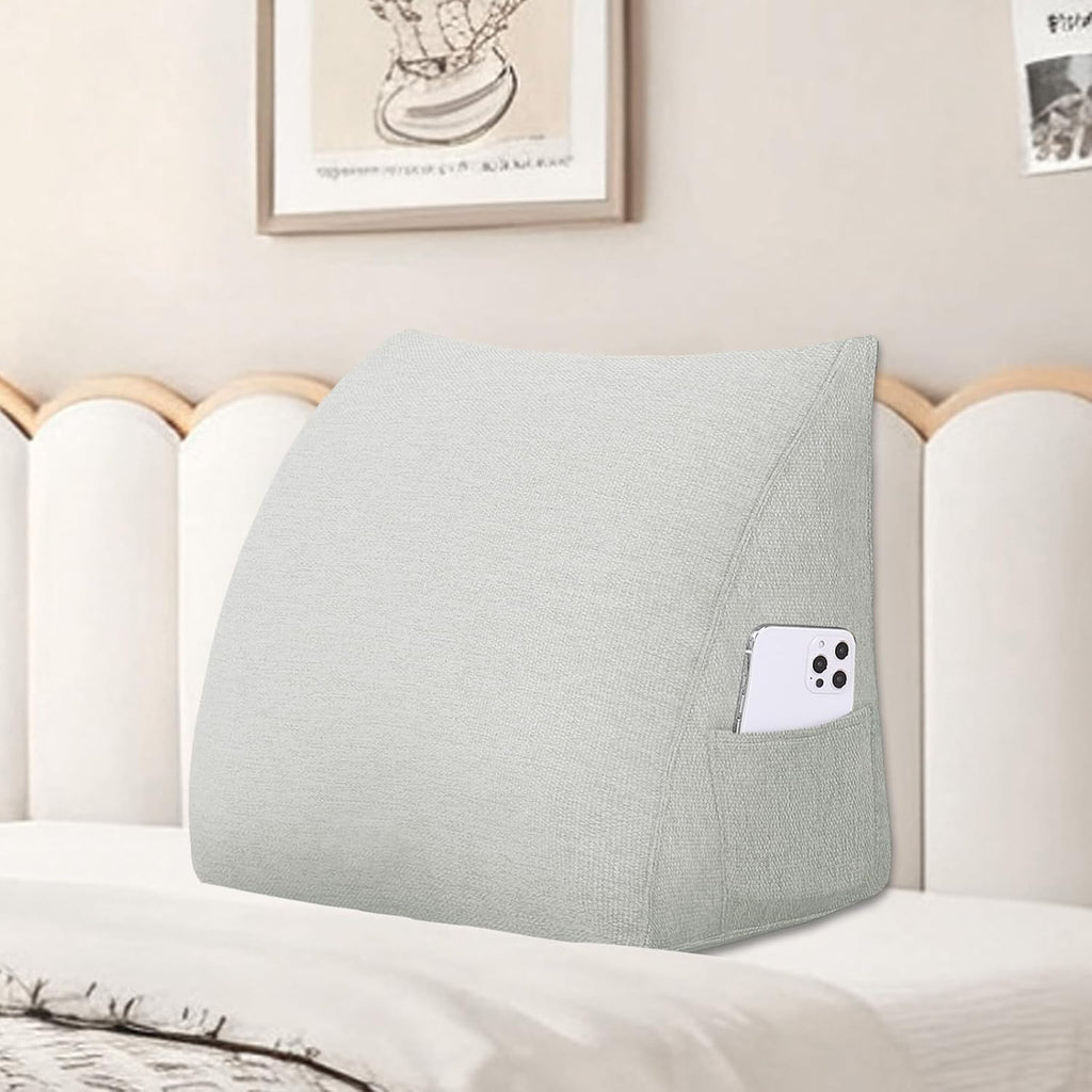 Wedge Headboard Pillow Reading Pillows for Sitting in Bed Adult Backrest Cushion with Removable Cover Side Pockets Sofa Ivory White…