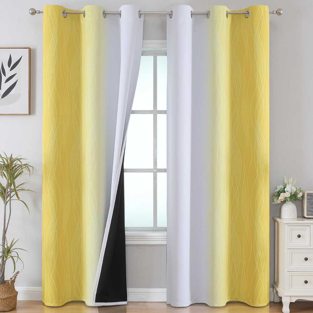 Estelartextiler Estelar Textiler Yellow and Greyish White Gradient Room Darkening Blackout for Living Room, Thermal Insulated Ombre Light B…