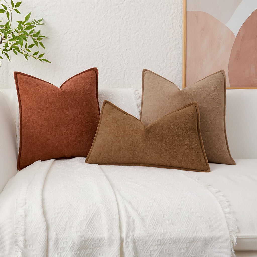 KevinTextile Kevin Textile Waterproof Decorative Pillow Covers Brown 20x20 Inch Pack of 2 Soft Boucle Textured Throw Pillowcases Elegant Ac…