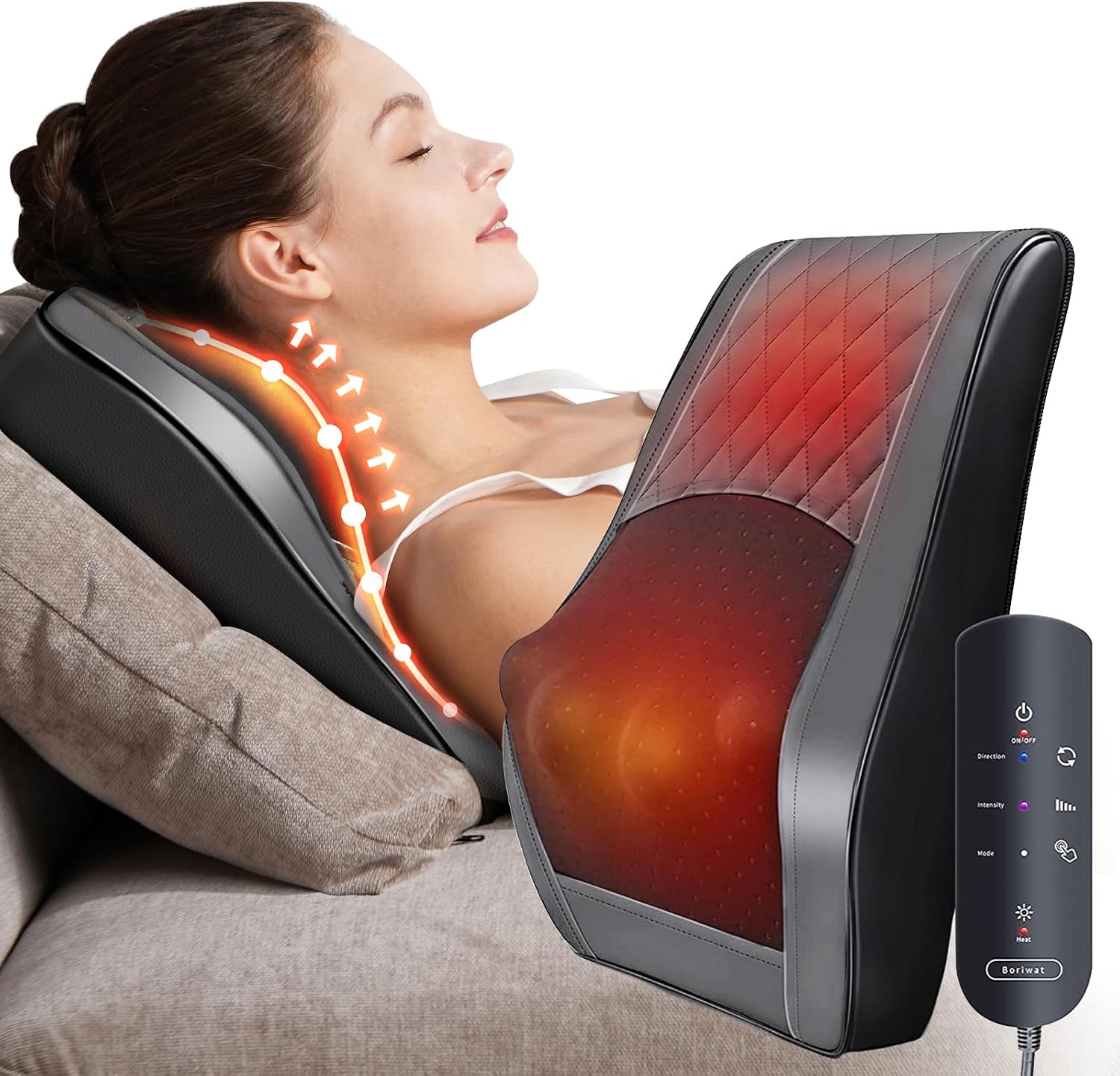 Boriwat Back Massager with Heat, 3D Kneading Massage Pillow for Back, Neck, Shoulder, Leg Deep Tissue, Gifts for Women Men Mom Dad(Dark Gra…