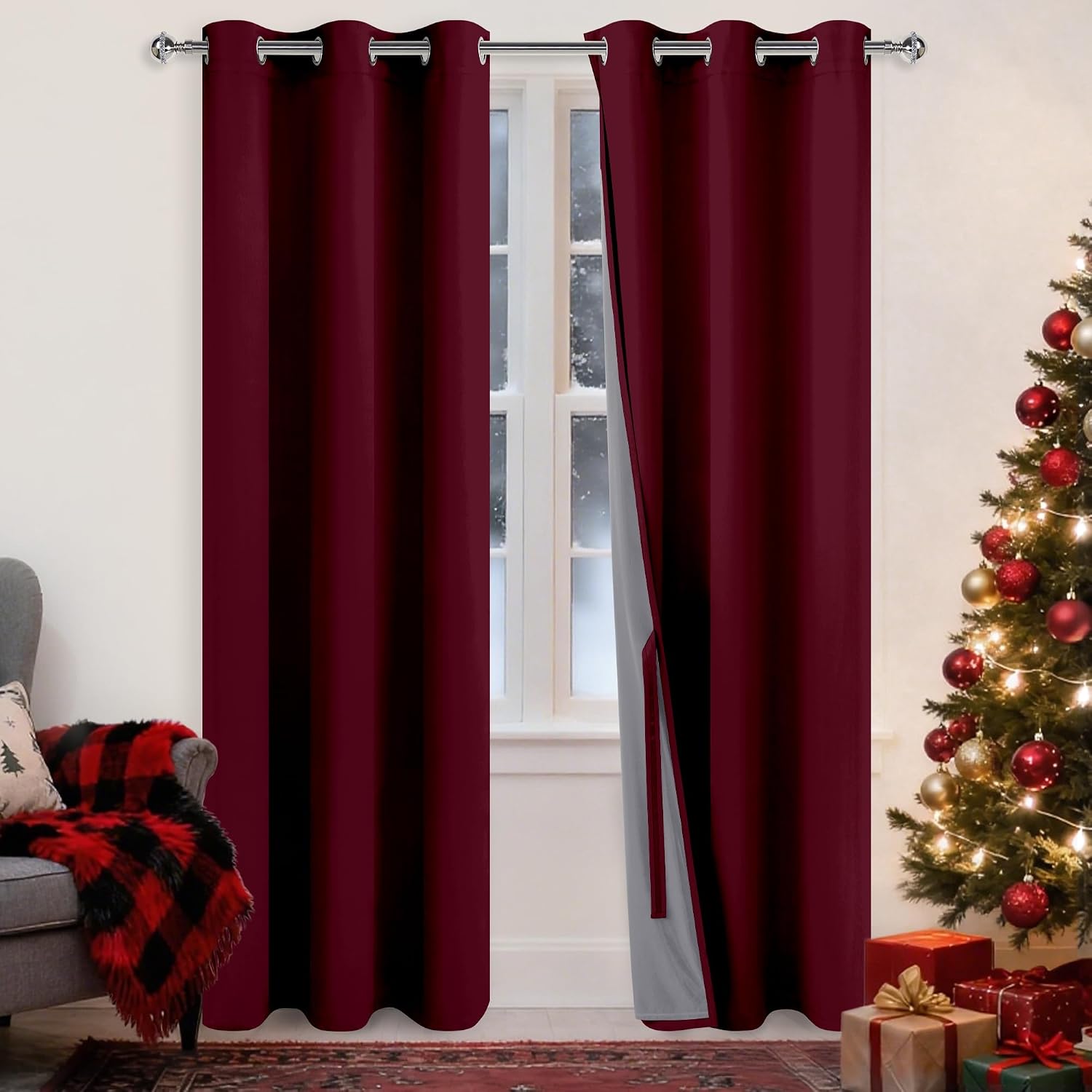 Xwzo 100% Blackout Curtains with Tiebacks- 2 Thick Layers Completely Shaded Window Treatment Thermal Insulated Lined Drapes with Grommets f…