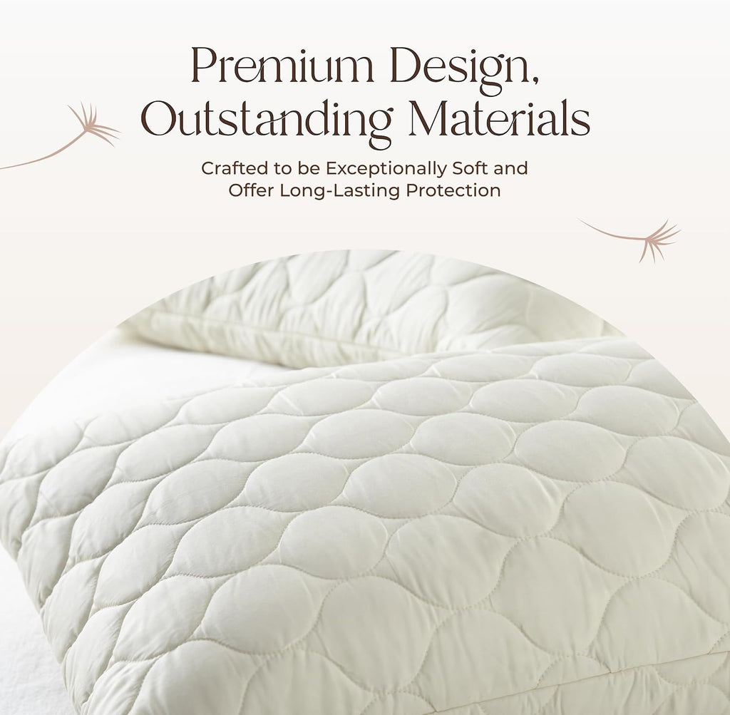 Organic Cotton Pillow Protector - Durable Quilted Pillow Protector Queen Size GOTS & Fairtrade Certified - Thick Hypoallergenic Machine…