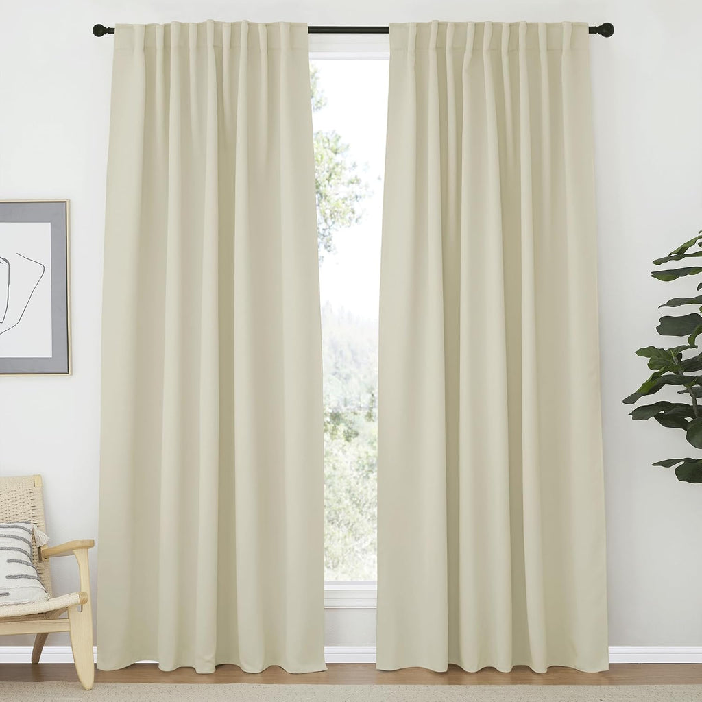 Nicetown Room Darkening Curtains for Living Room, Rod Pocket & Back Tab Window Curtains, Eatra Long Drape Panels for Office (Beige, 70" W x…