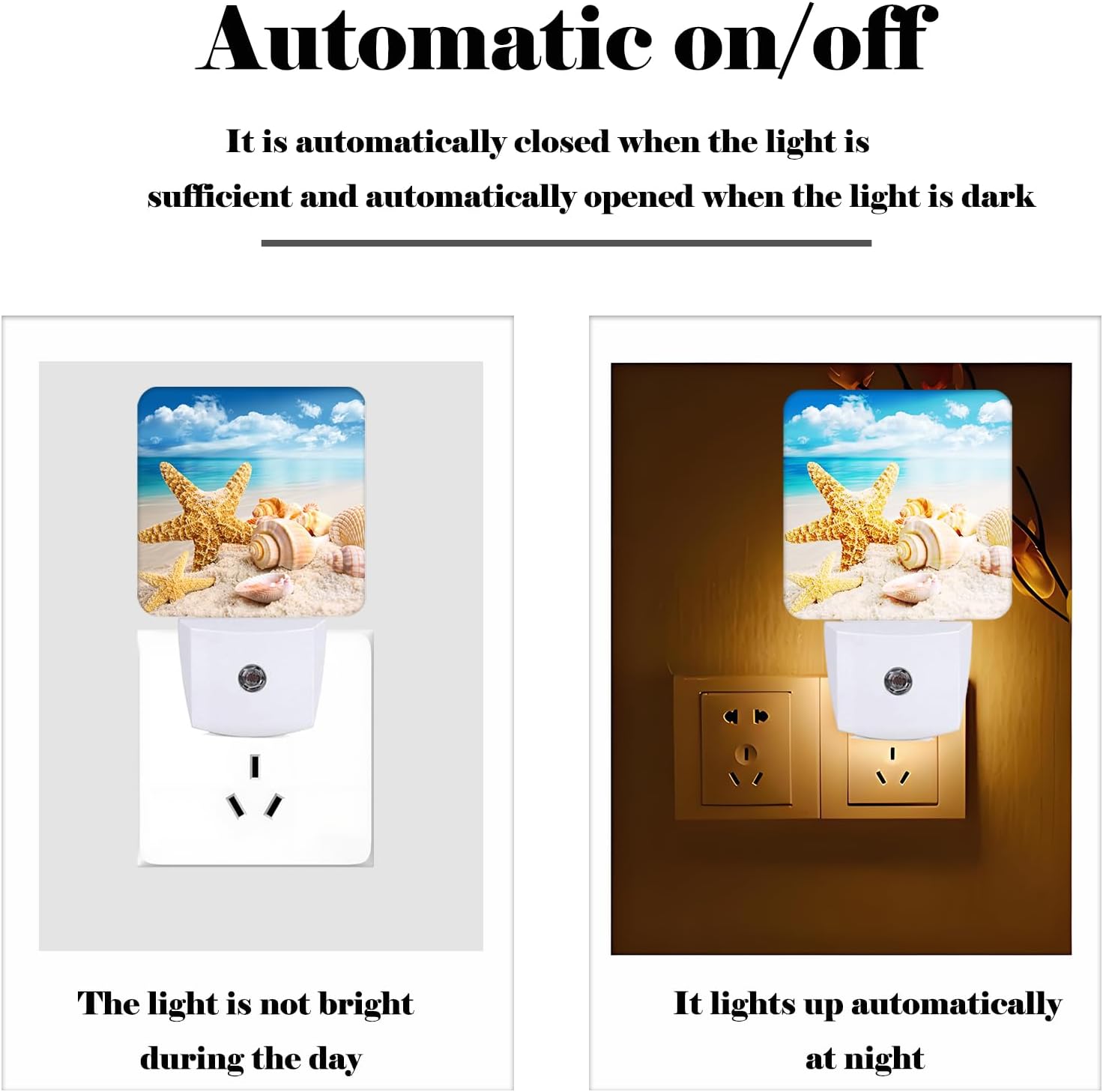 Beach Shell and Starfish Conch Night Light, Plug-in Nightlights Auto Sensor Night Lamp Dusk-to-Dawn Lamp Home Decor for Nursery Children…