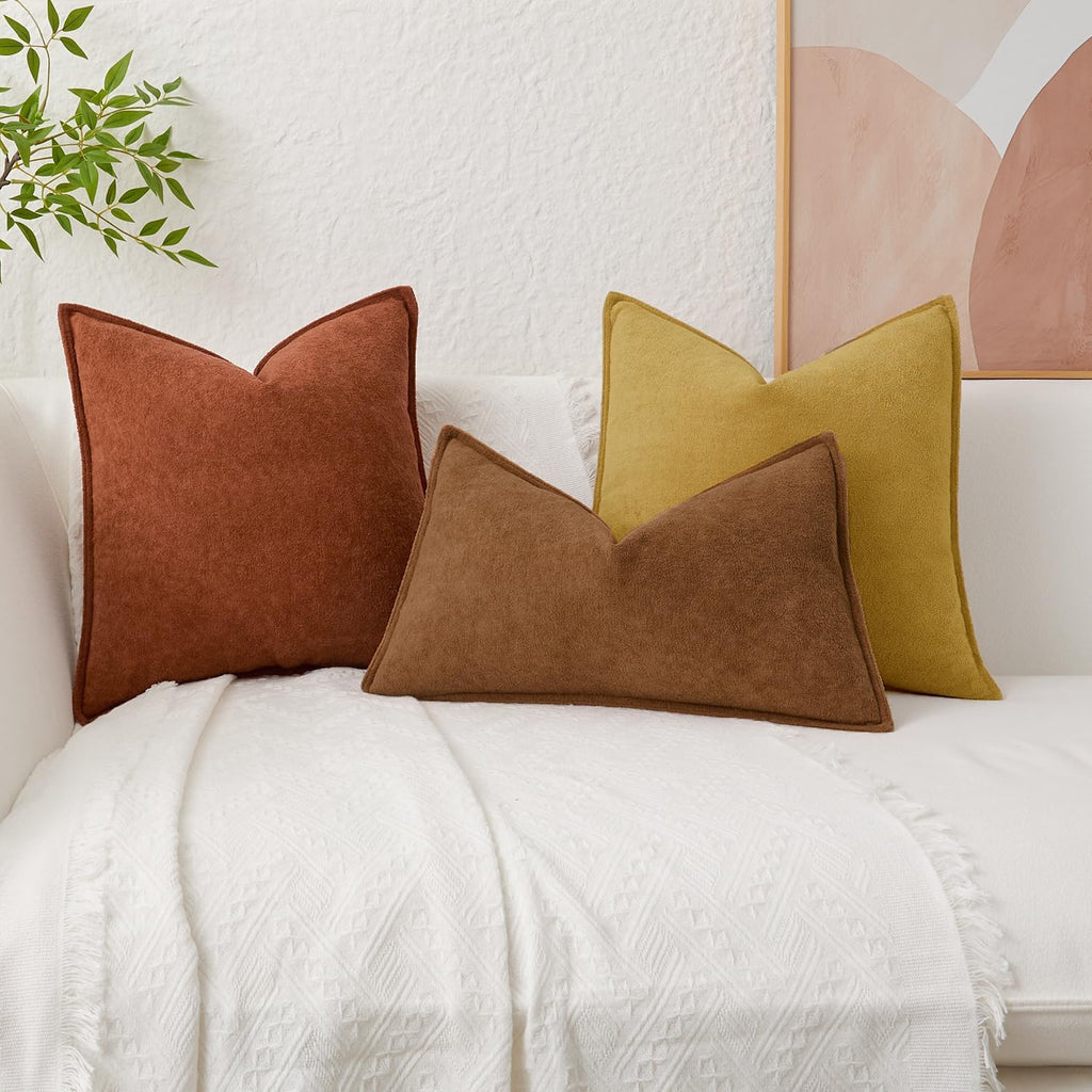 KevinTextile Kevin Textile Waterproof Decorative Pillow Covers Brown 22x22 Inch Pack of 2 Soft Boucle Textured Euro Pillowcases Elegant Acc…