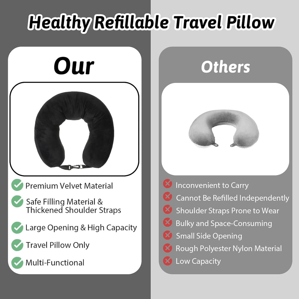 Stuffable Neck Pillow for Travel Adjustable Stuffable Neck Pillow for Airplanes Pillows Stuffed with Clothes Storage No Filler Storage…