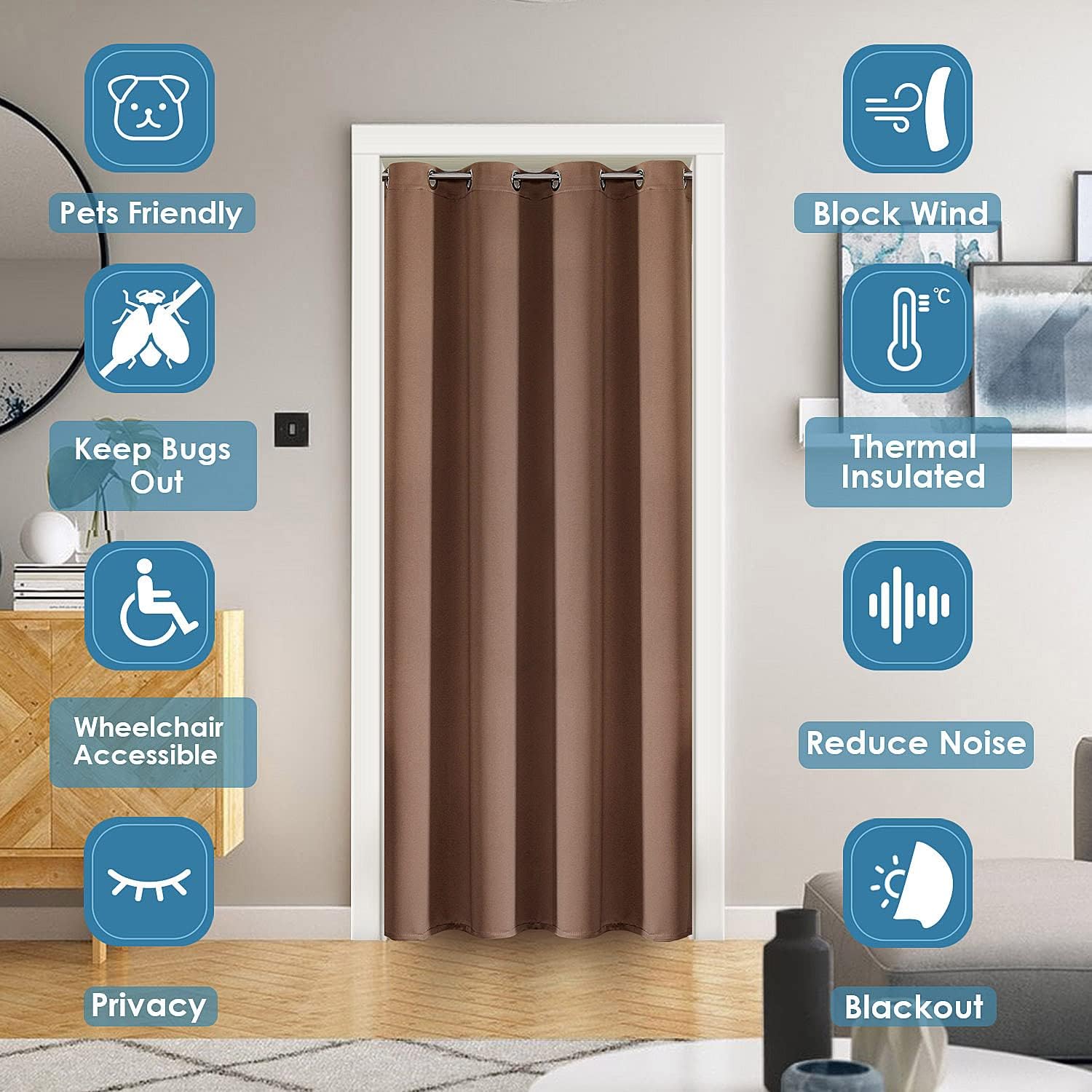 ChrisDowa Blackout Door Curtains for Doorway Privacy, Grommet Closet Curtains for bedroom closet door, Thermal Insulated Temporary Doorway…