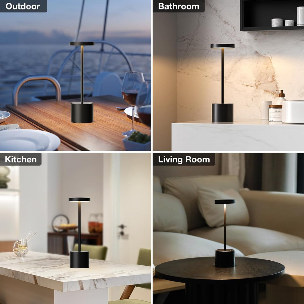 Black Cordless Table Lamp, 4000mAh Rechargeable Battery Powered Lamps, 3 Color Stepless Dimming, LED Wireless Outdoor Lamps for Dining…