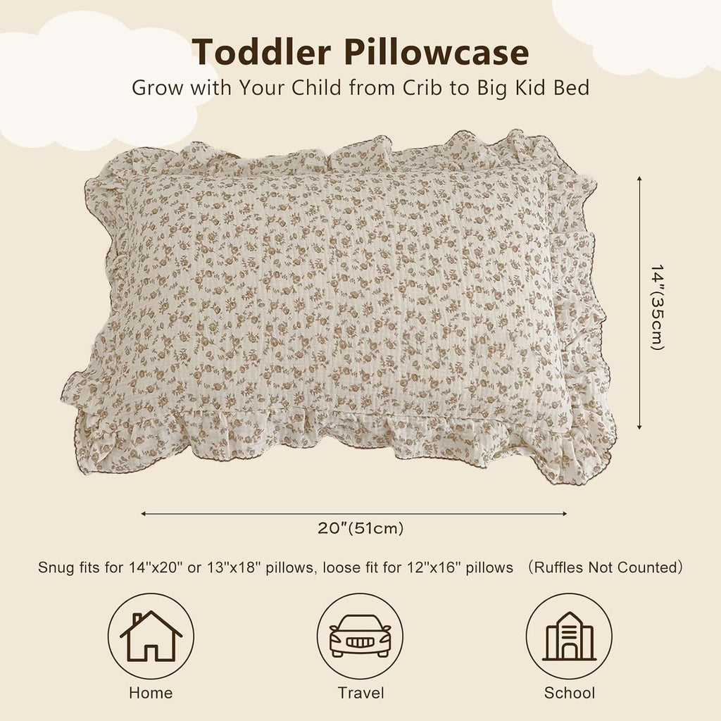 BuLuTu Cotton Muslin Kids Toddler Pillowcase with Cute Camellia Flowers Super Soft Travel Pillow Nursery Pillowcase for…