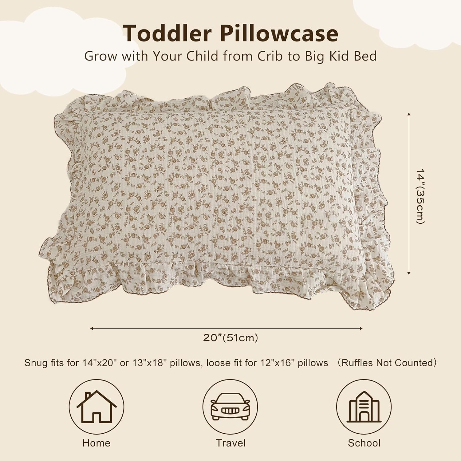 BuLuTu Cotton Muslin Kids Toddler Pillowcase with Cute Camellia Flowers Super Soft Travel Pillow Nursery Pillowcase for…