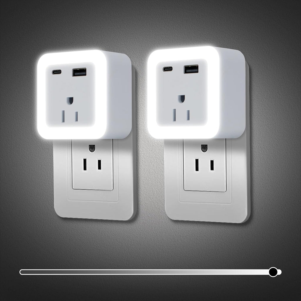 Night Lights Plug Into Wall 2 Pack Rechargeable Battery Backup Light Dusk to Dawn Sensor Night Light with Outlet Expander for Adults Kids…