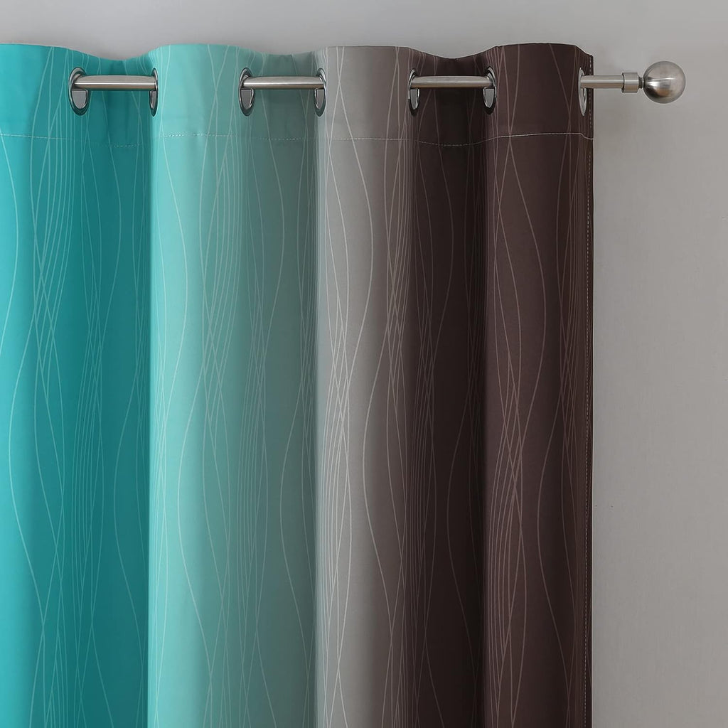 Estelartextiler Estelar Textiler Full Room Darkening Gradient Blackout Curtains 96 Inch Length 2 Panels Set, Ombre Teal and Brown Thermal I…