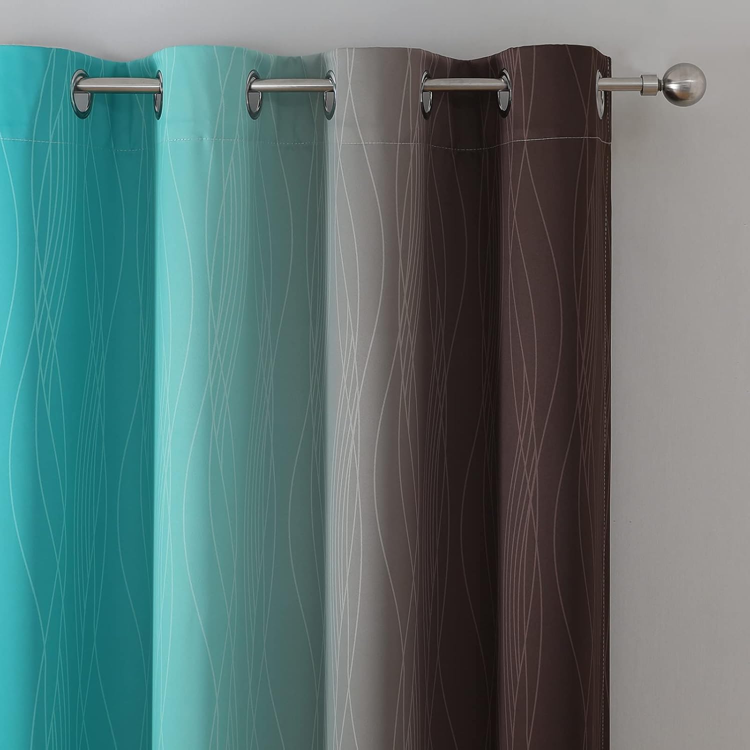 Estelartextiler Estelar Textiler Full Room Darkening Gradient Blackout Curtains 96 Inch Length 2 Panels Set, Ombre Teal and Brown Thermal I…