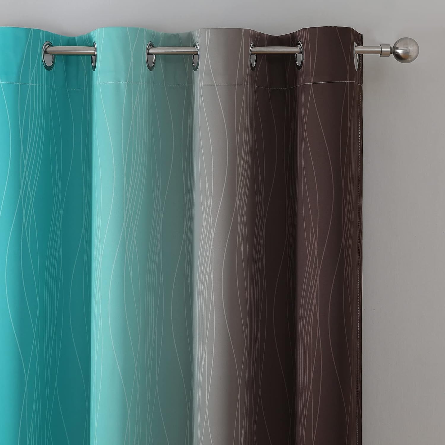 Estelartextiler Estelar Textiler Teal and Brown Ombre Blackout Curtains 72 Inches Length for Bedroom, Thermal Insulated Full Light Blocking…