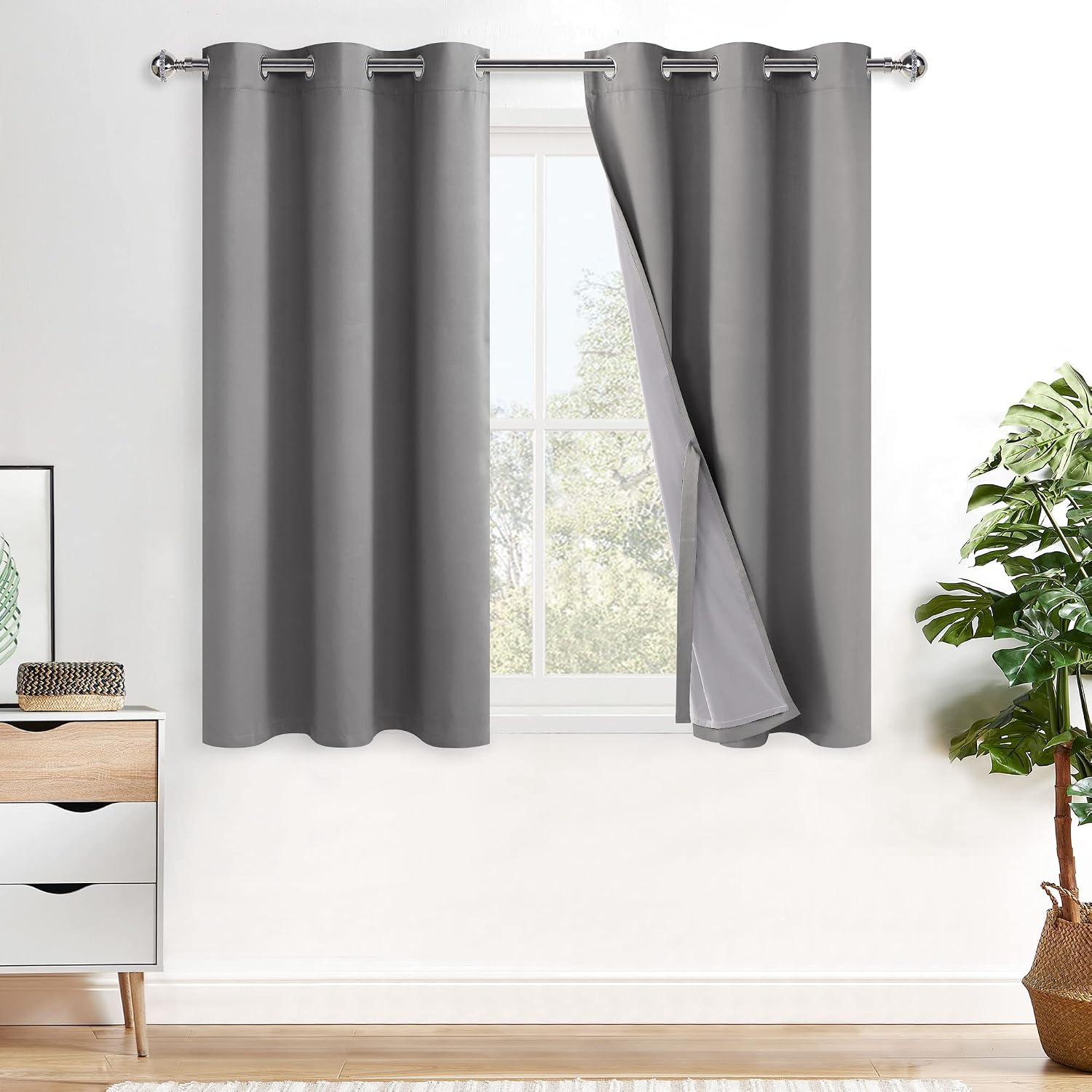 Xwzo Complete Blackout Shades Window Curtain Panels with Tiebacks- Noise Reduction and Light Blocking Grommet Curtains with Black Liner for…