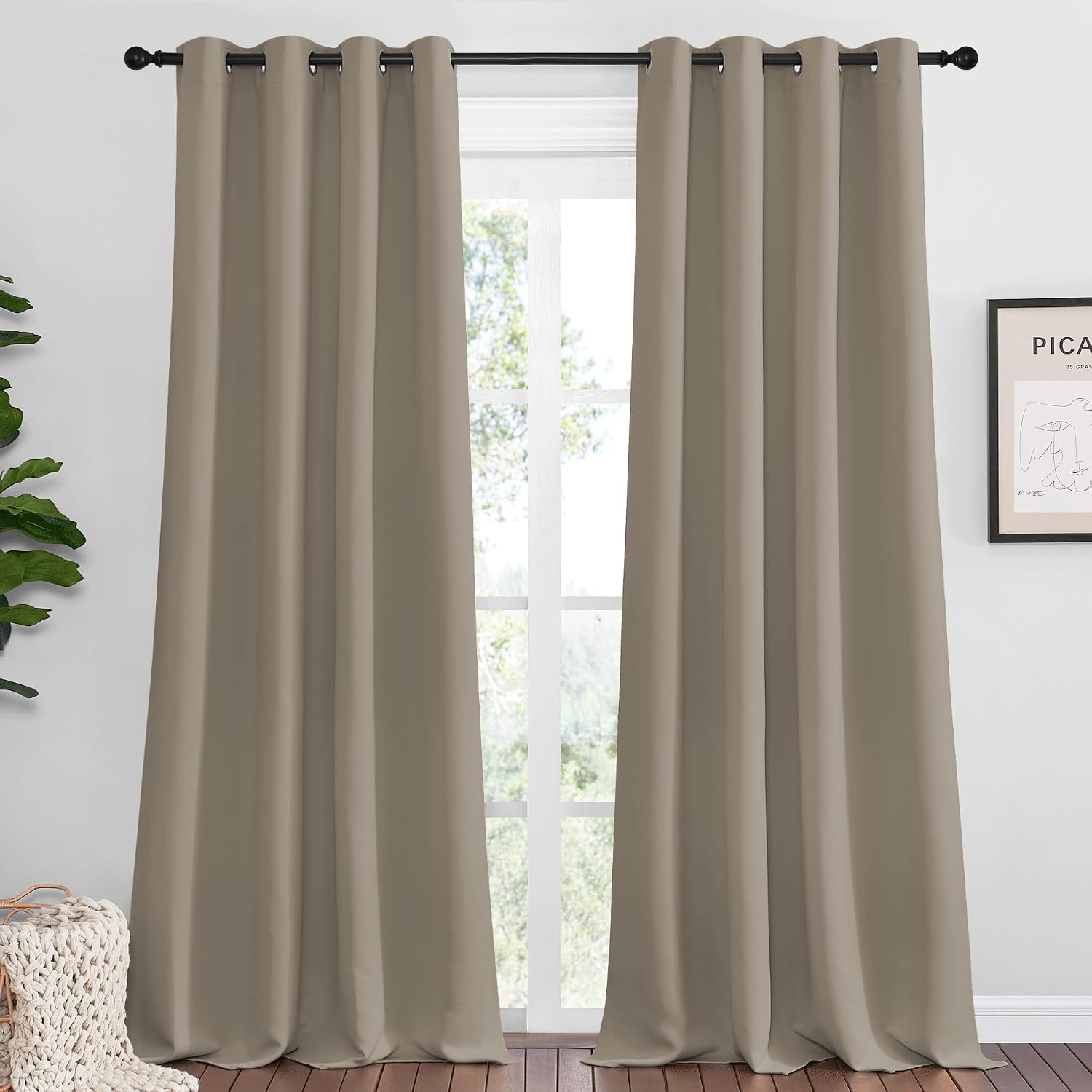 NICETOWN Taupe Blackout Curtains Panels for Bedroom, 2 Panels, 52 x 92 Inch, 3 Pass Microfiber Noise Reducing Thermal Insulated Solid…