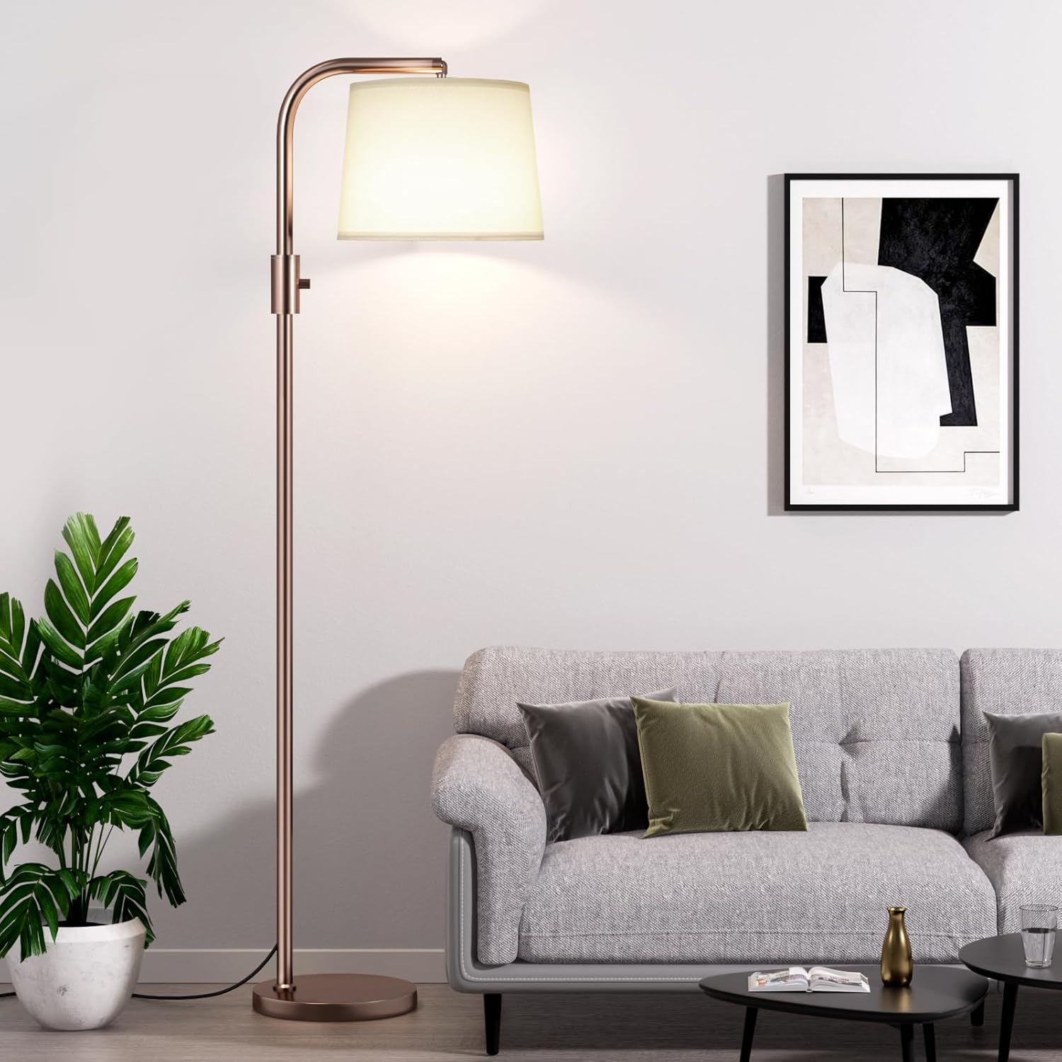 Ambimall Fully Dimmable Floor Lamp with 9W LED Bulb - Standing Lamp for Living Room with Adjustable Head, Modern Tall Light with Rotary…