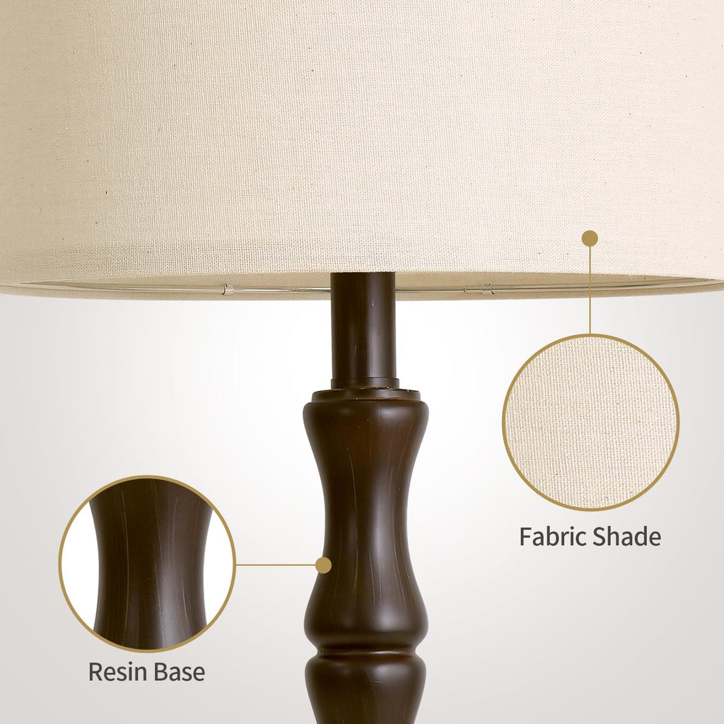 BOBOMOMO 25" Classic Table Lamps Set of 2, Farmhouse Nightstand Lamps with Dark Brown Resin Base & Linen Shade, Standard Table Lamps for…