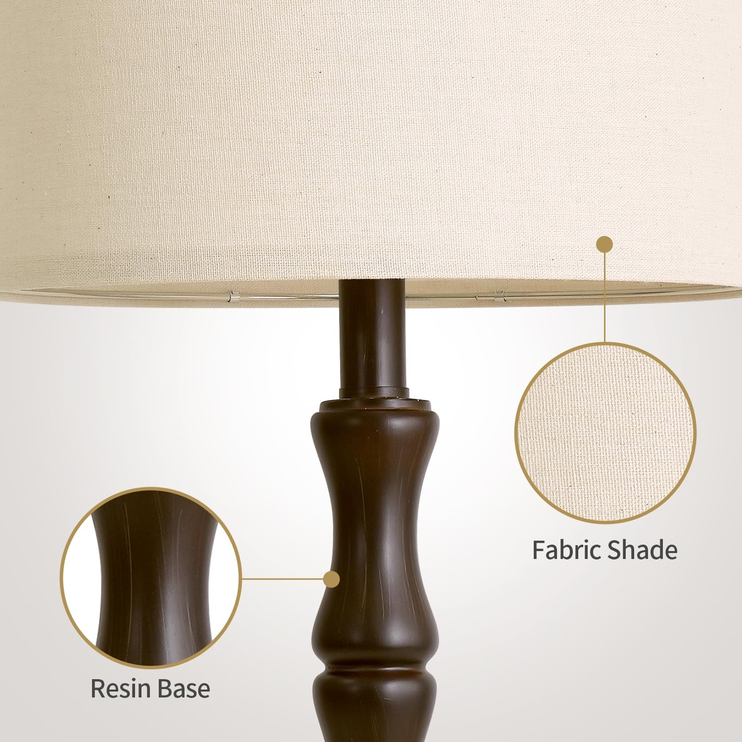 BOBOMOMO 25" Classic Table Lamps Set of 2, Farmhouse Nightstand Lamps with Dark Brown Resin Base & Linen Shade, Standard Table Lamps for…