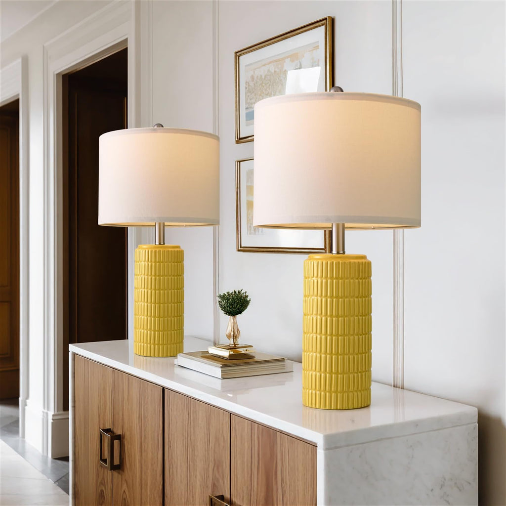 PoKat 23" Yellow Table Lamps Set of 2, Modern Living Room End Table Lamps Decor, Ceramic Lamps for Living Room, Contemporary Nightstand…