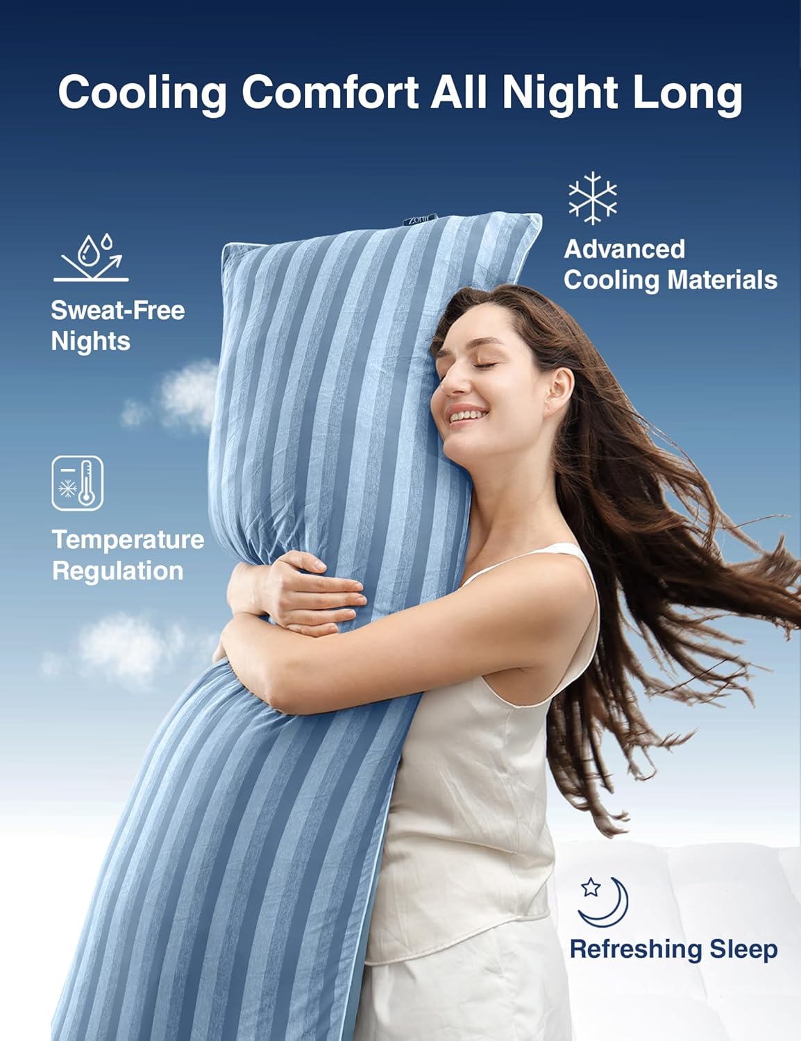 ZonLi Cooling Body Pillow for Adults, Breathable Cooling Fabric with Firm Memory Foam Support, Long Body Pillow for Side Sleepers, Gift…