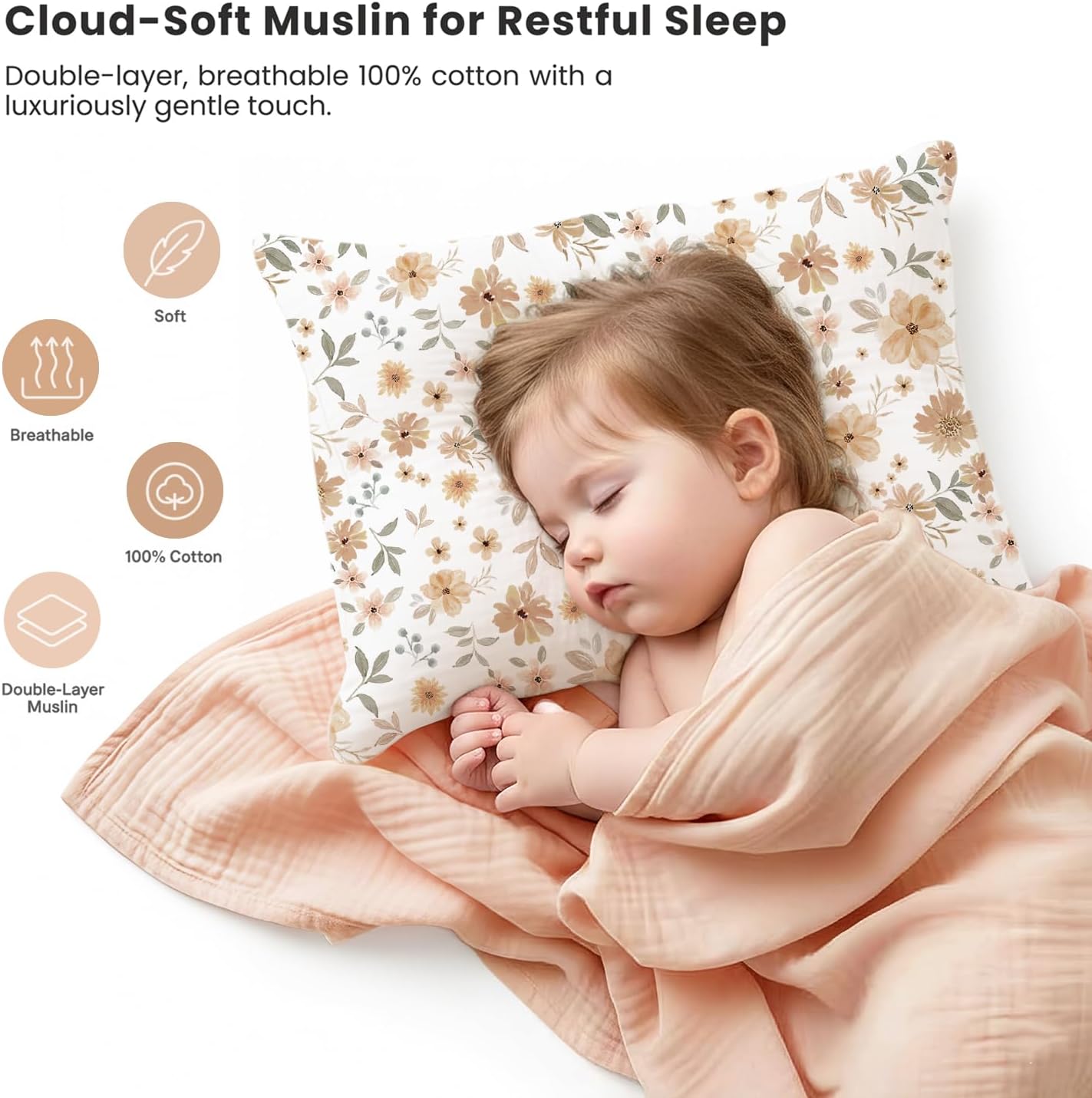 Konssy Muslin Toddler Pillowcase for 13x18 Pillow 2 Pack, 100% Cotton Toddler Pillow Case Cover, Soft & Breathable Travel Babay Kids Pillow…