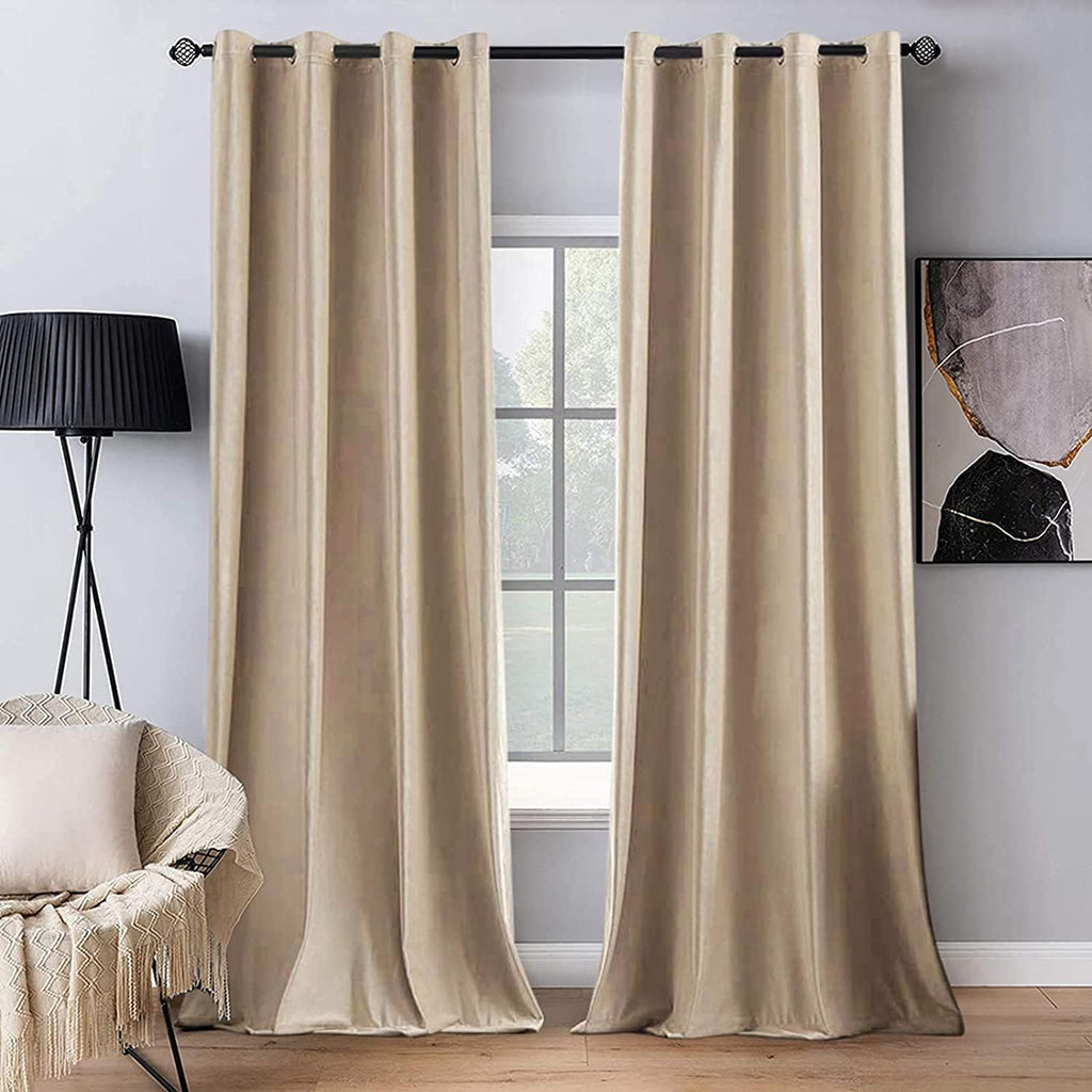 MIULEE 2 Panels Blackout Velvet Curtains Solid Soft Grommet Camel Beige Curtains Thermal Insulated Soundproof Room Darkening Drapes for…