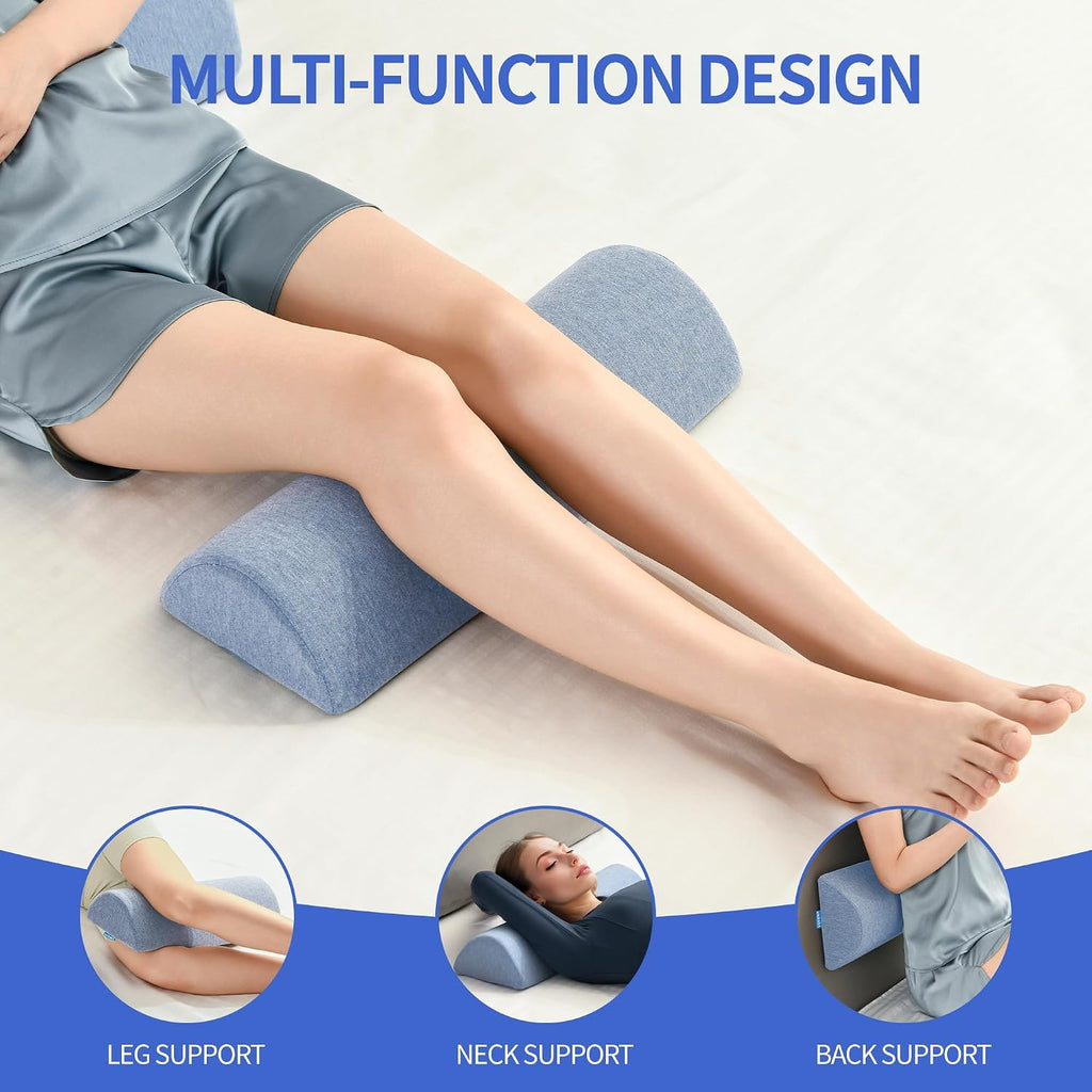 Zickskt Knee Pillow for Back Sleeping, Memory Foam Leg Pillow for Back Pain, Under Leg Support for Sleeping, Half Moon Bolster Pillow Blue