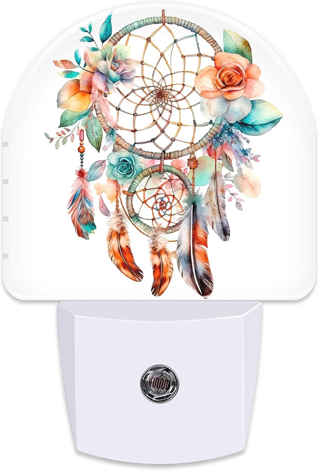 Boho Dream Catcher Flowers Night Light, Watercolor Boho Feathers Floral Dusk to Dawn Night Light Plug in, 0.5w Energy Saving Sleep…