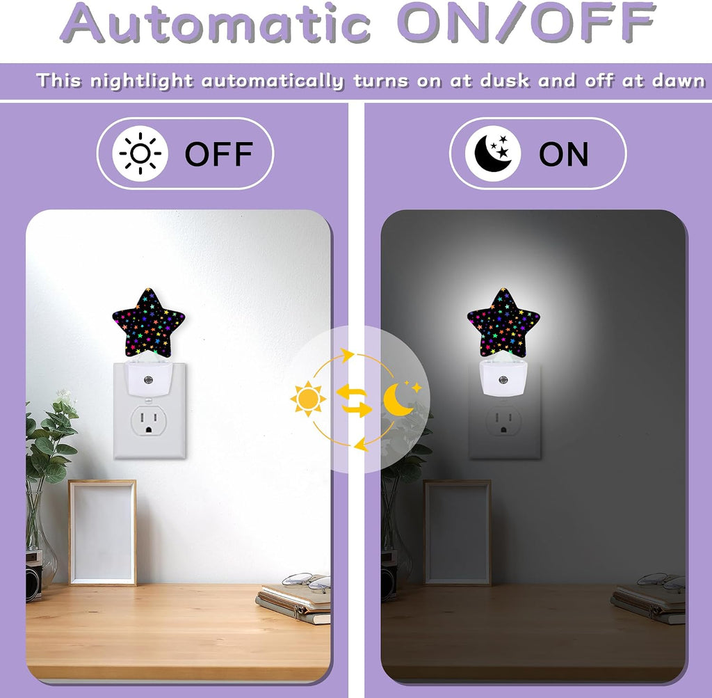 Night Light, Bright Neon Stars Night Lights Plug into Wall Colorful Decorations for Bedroom Bathroom, Dusk to Dawn Sensor Kitchen Hallway…