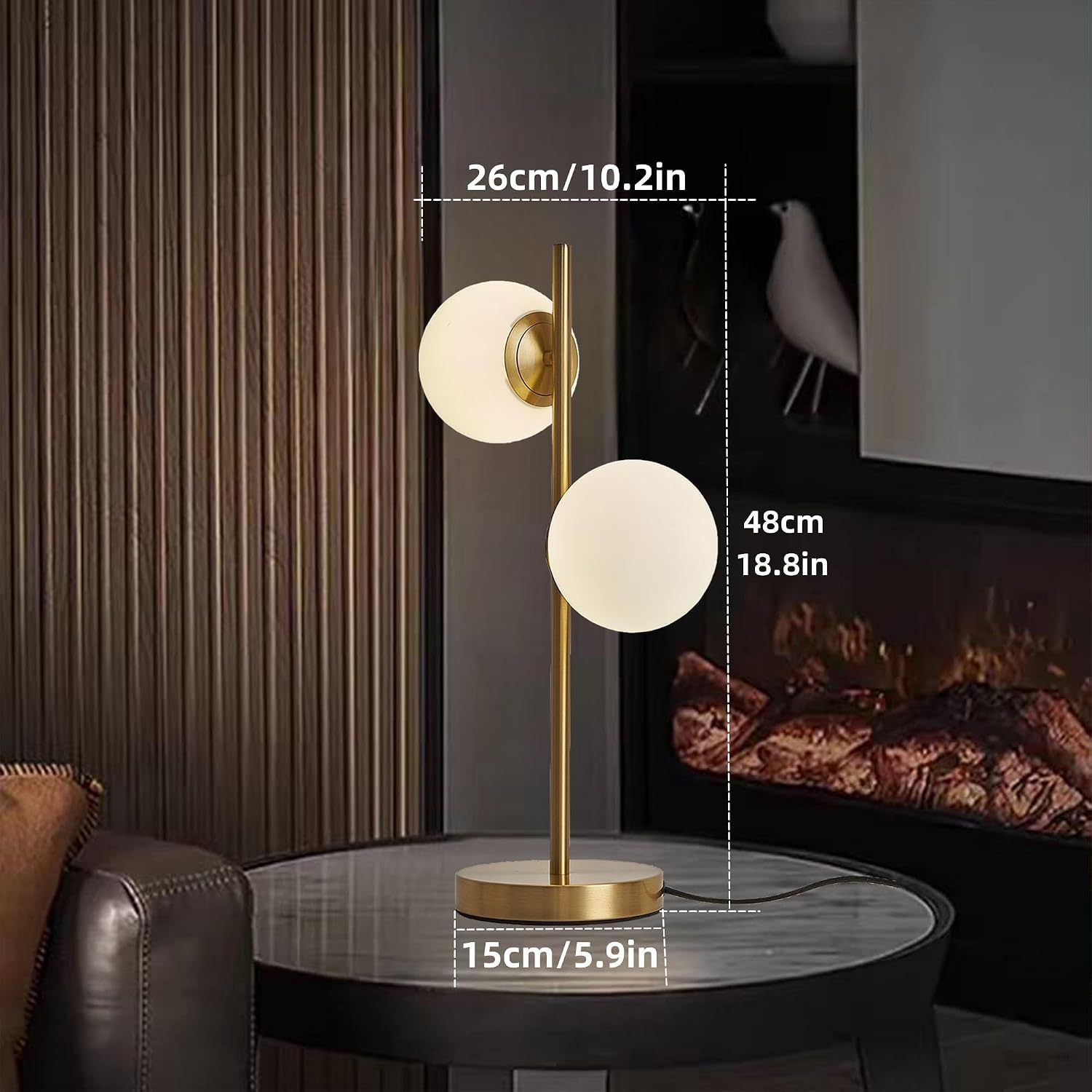 Mid Century Modern Table Lamp, Gold Globe Nightstand Light with 2 LED Bulbs Included, Contemporary Bedside Lamp for Bedroom Living Room…