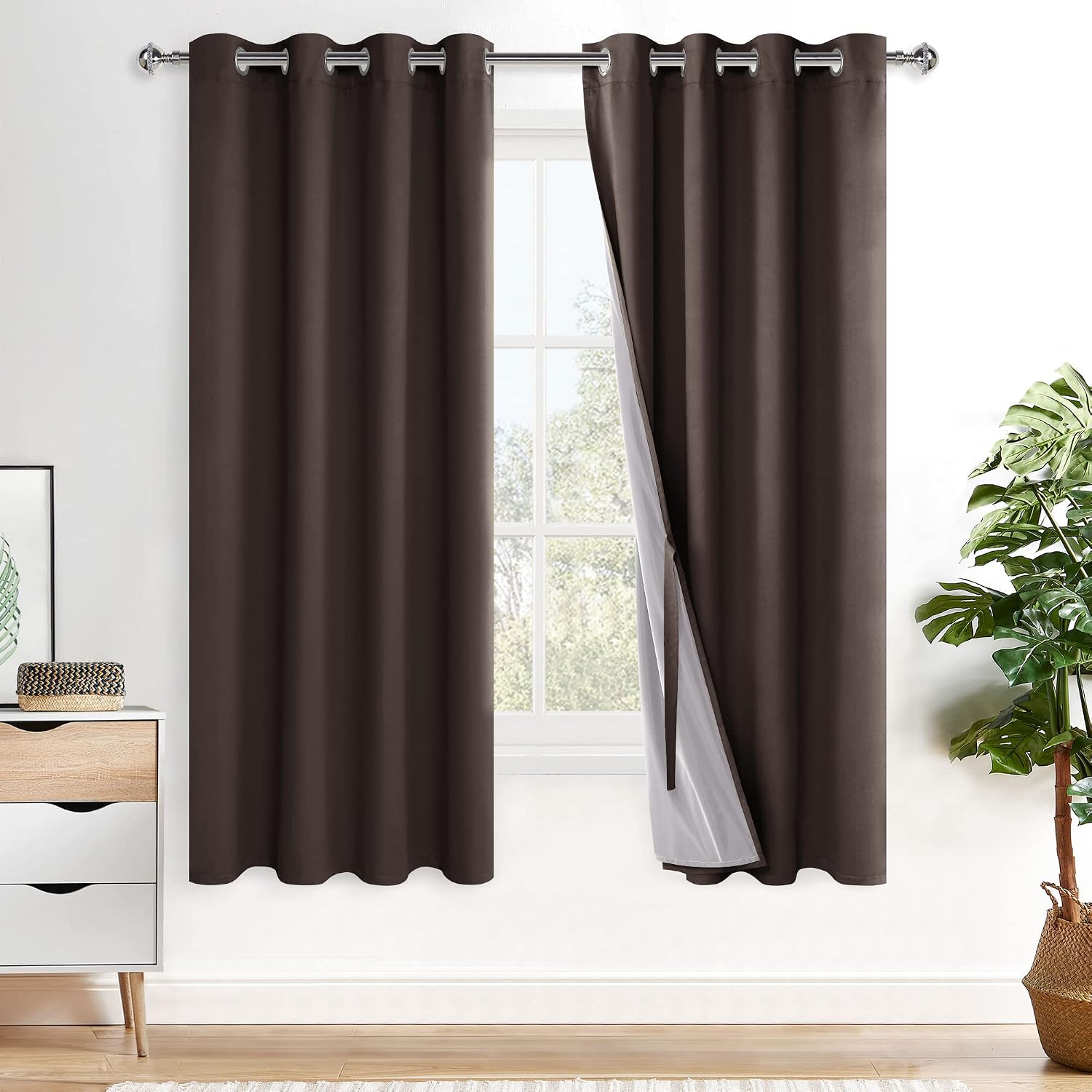 Xwzo 100% Blackout Curtains with Tiebacks- 2 Thick Layers Completely Shaded Window Treatment Thermal Insulated Lined Drapes with Grommets f…