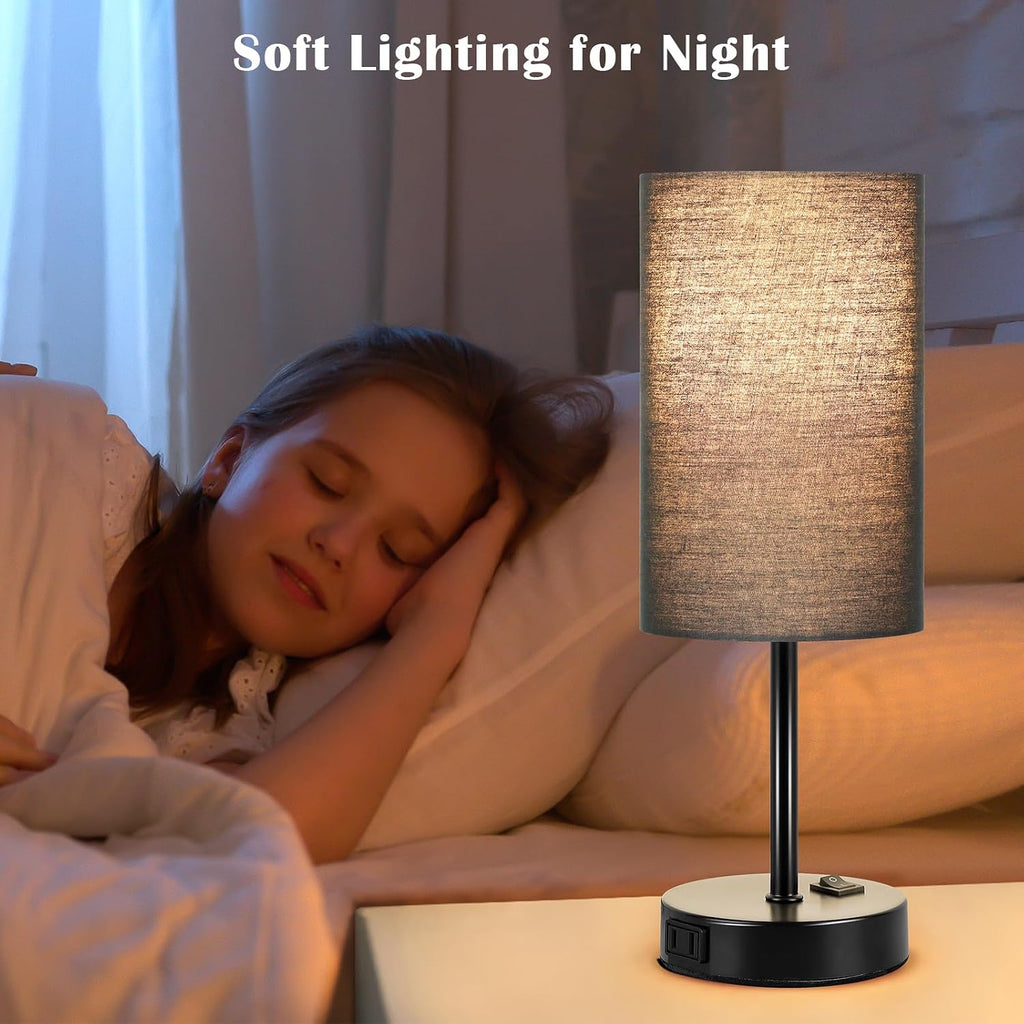 ZJOJO Table Lamp for Bedroom Set of 2, Bedside Small Lamps with 3 Way Dimmable Rocker Switch and AC Outlet, Nightstand Desk Lamp with…