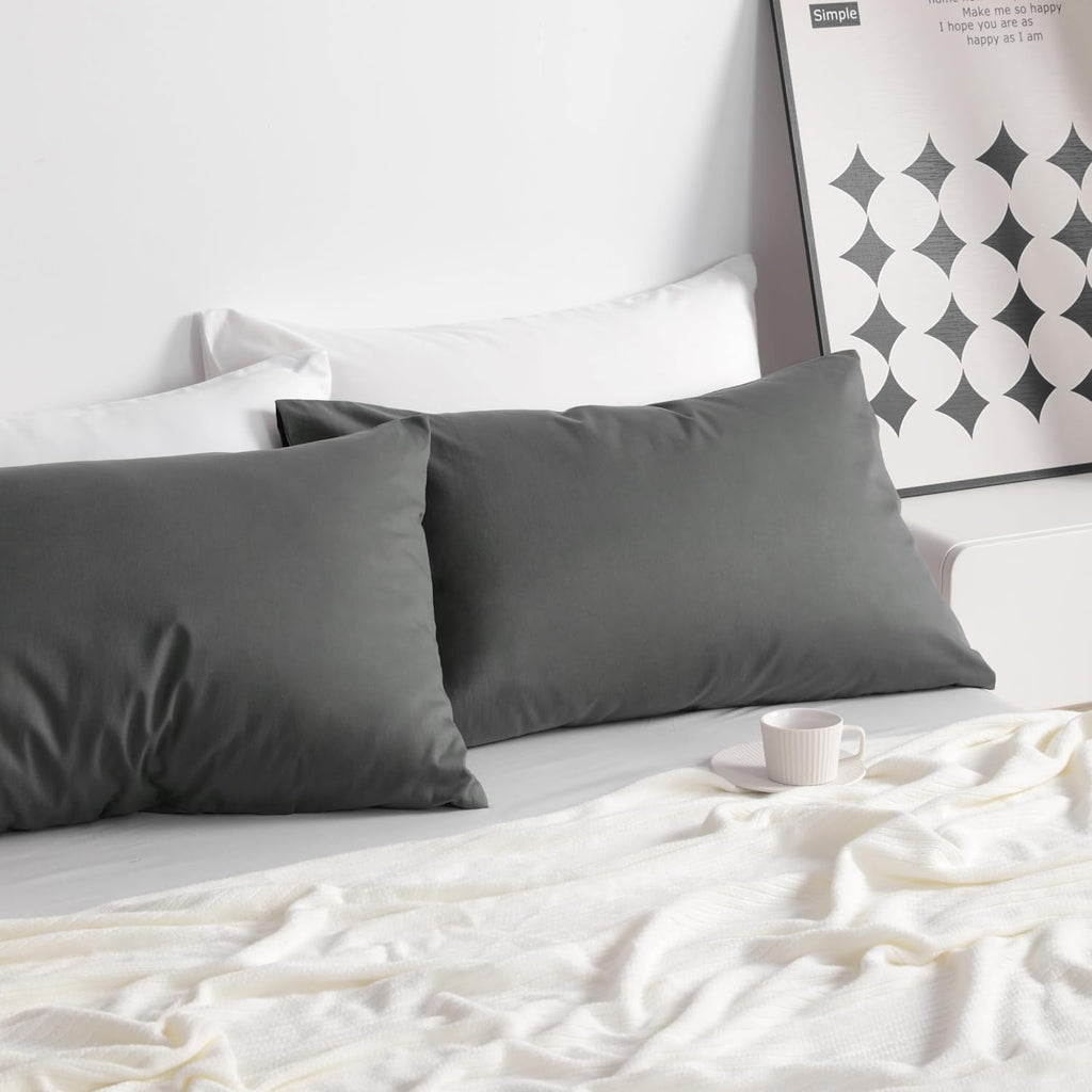 Ntbay King Cotton Pillowcases - Envelope Closure 20x36 Pillowcases Set of 2, Breathable and Soft Bed Pillow Cases, Dark Grey Cotton Grey