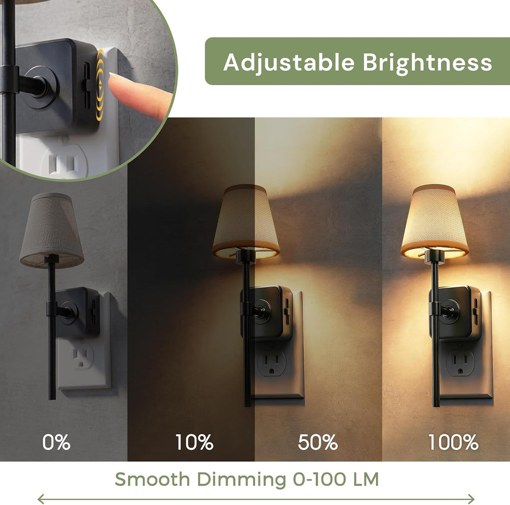Llohasled L LOHAS LED Night Light, Night Lights Plug Into Wall with 0-100 LM Dimmable, Fabric Linen Shade Plug in Night Light, 3000K Warm L…