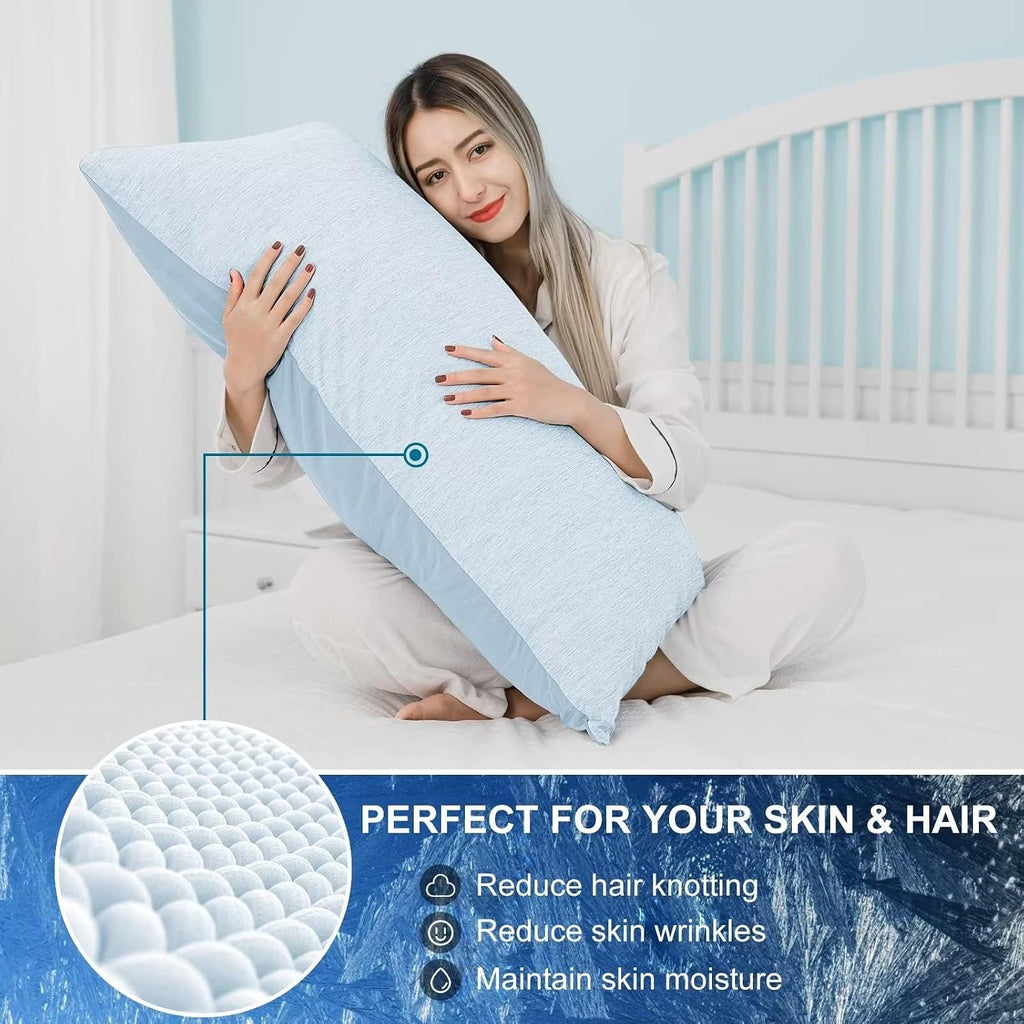 Homfine Cooling Pillowcase Body Size - Double Side Q-Max 0.439 Cooling Fiber for Pillow Protector, Long Cold Pillow Cover for Hot Sleeper N…