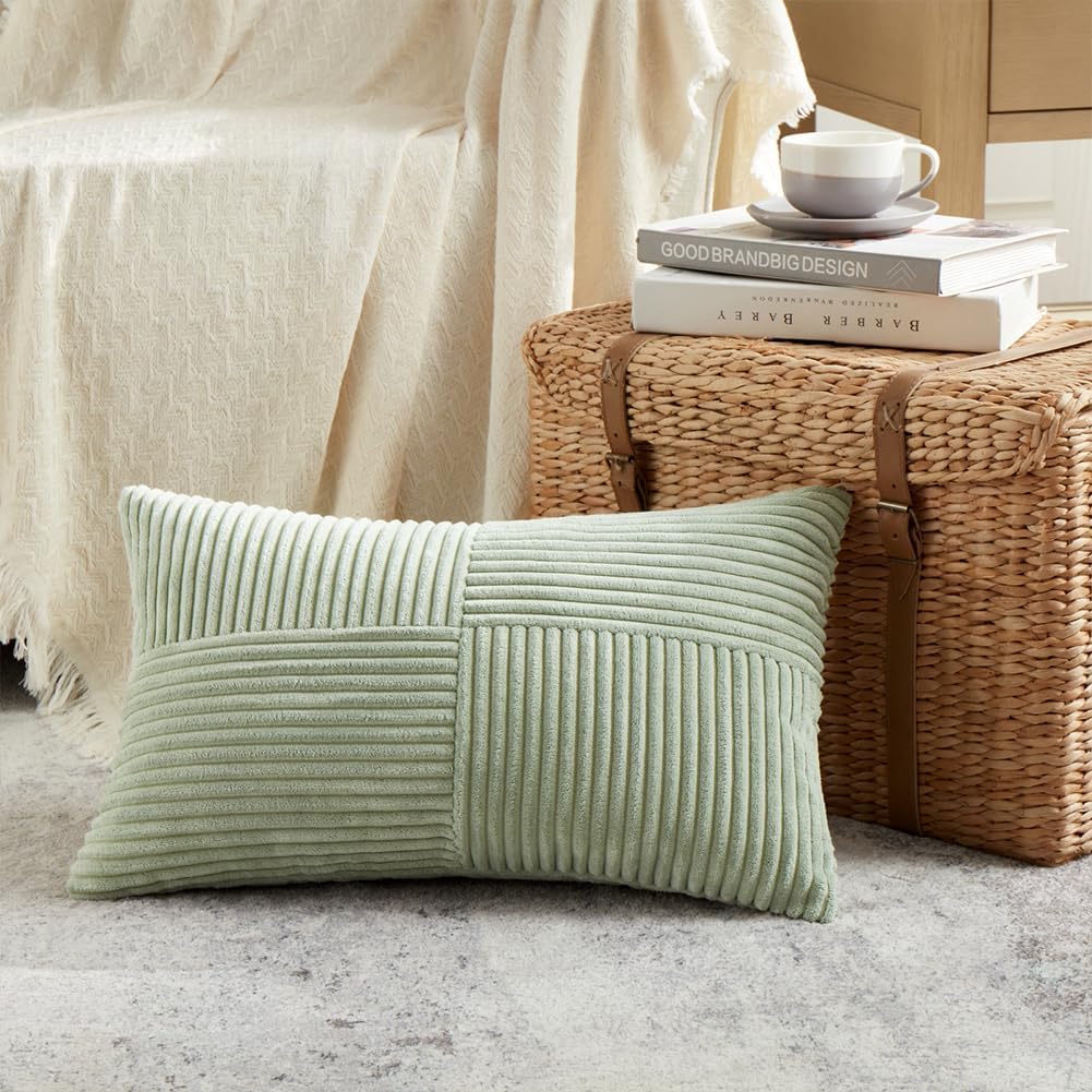 Fancy Homi 2 Packs Sage Green Lumbar Decorative Throw Pillow Covers 12x20 Inch for Living Room Couch Bed, Rustic Farmhouse Boho Home…
