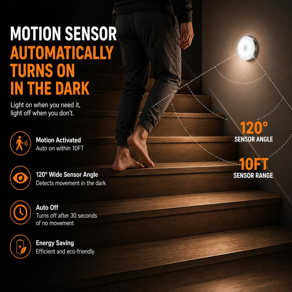 Motion Sensor Night Light Rechargeable, Magnetic Puck Lights, 3 Modes & Dimmable, Motion Sensor Stair Lights Indoor for Bedroom Bathroom…