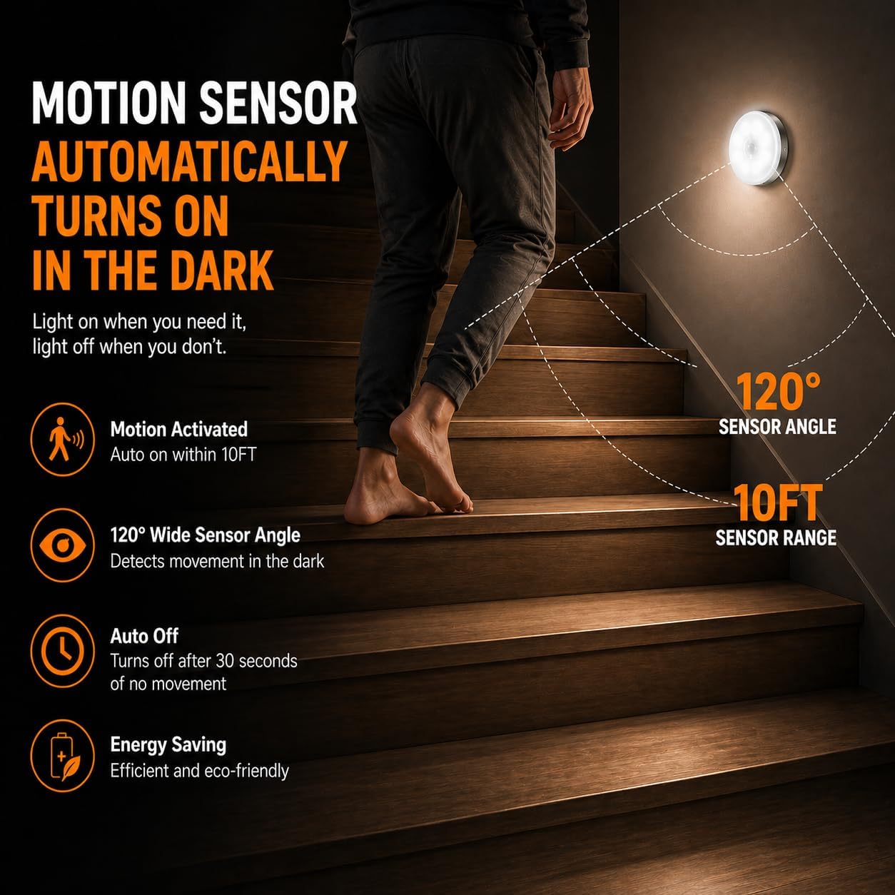 Motion Sensor Night Light Rechargeable, Magnetic Puck Lights, 3 Modes & Dimmable, Motion Sensor Stair Lights Indoor for Bedroom Bathroom…