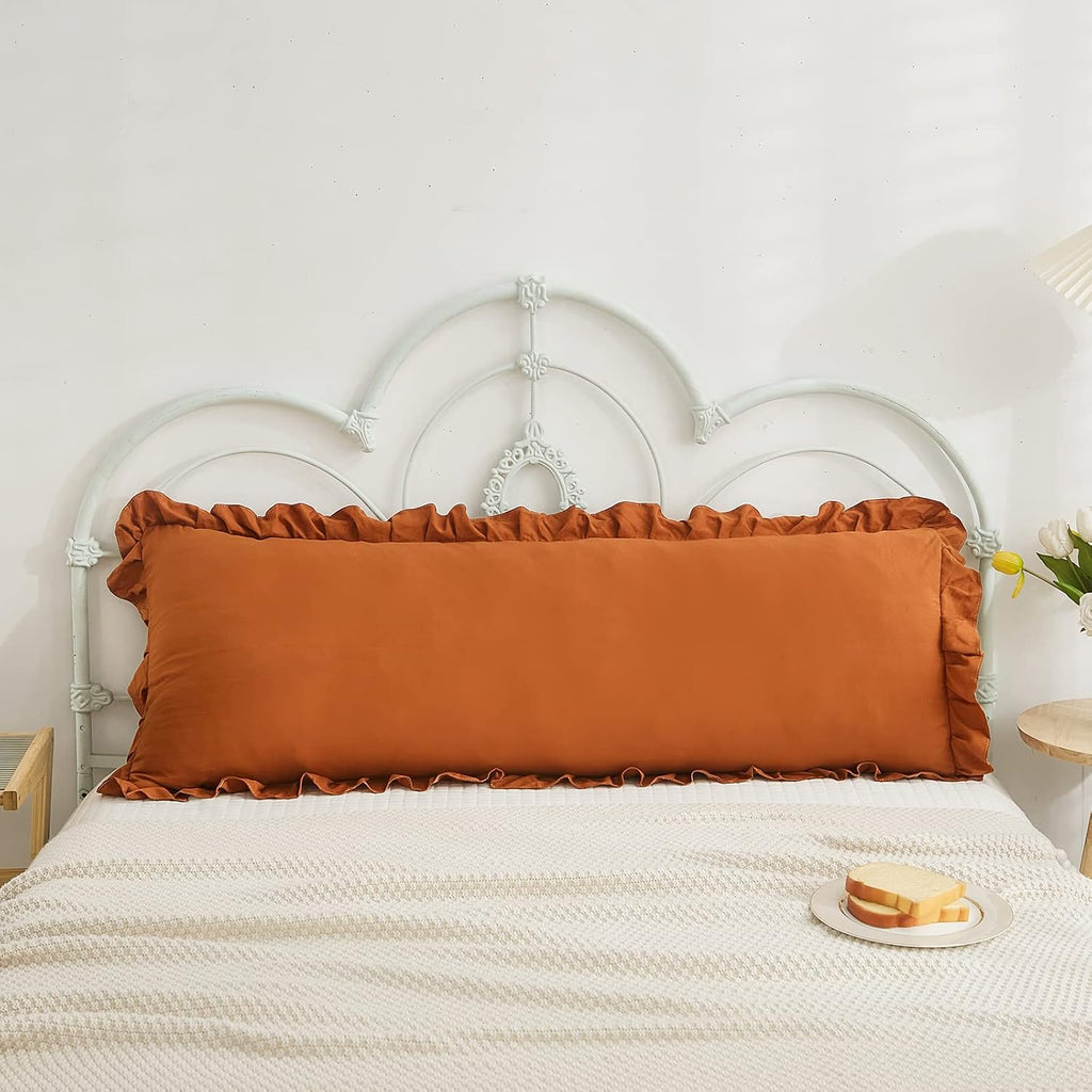 Merryword Burnt Orange Body Pillow Cover 20x54inches Long Pillowcase Shabby Chic Ruffled Fringe Decor Body Pillow Sham Cute Pillowcase (1 B…