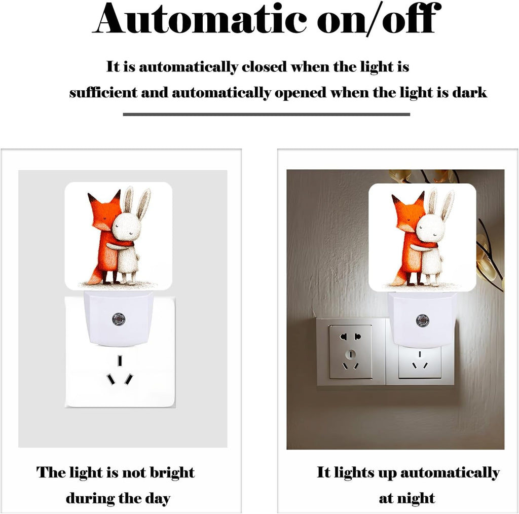Fox and Hare Night Light, Plug-in Nightlights Auto Sensor Night Lamp Dusk-to-Dawn Lamp Home Decor for Nursery Children Girls Boys